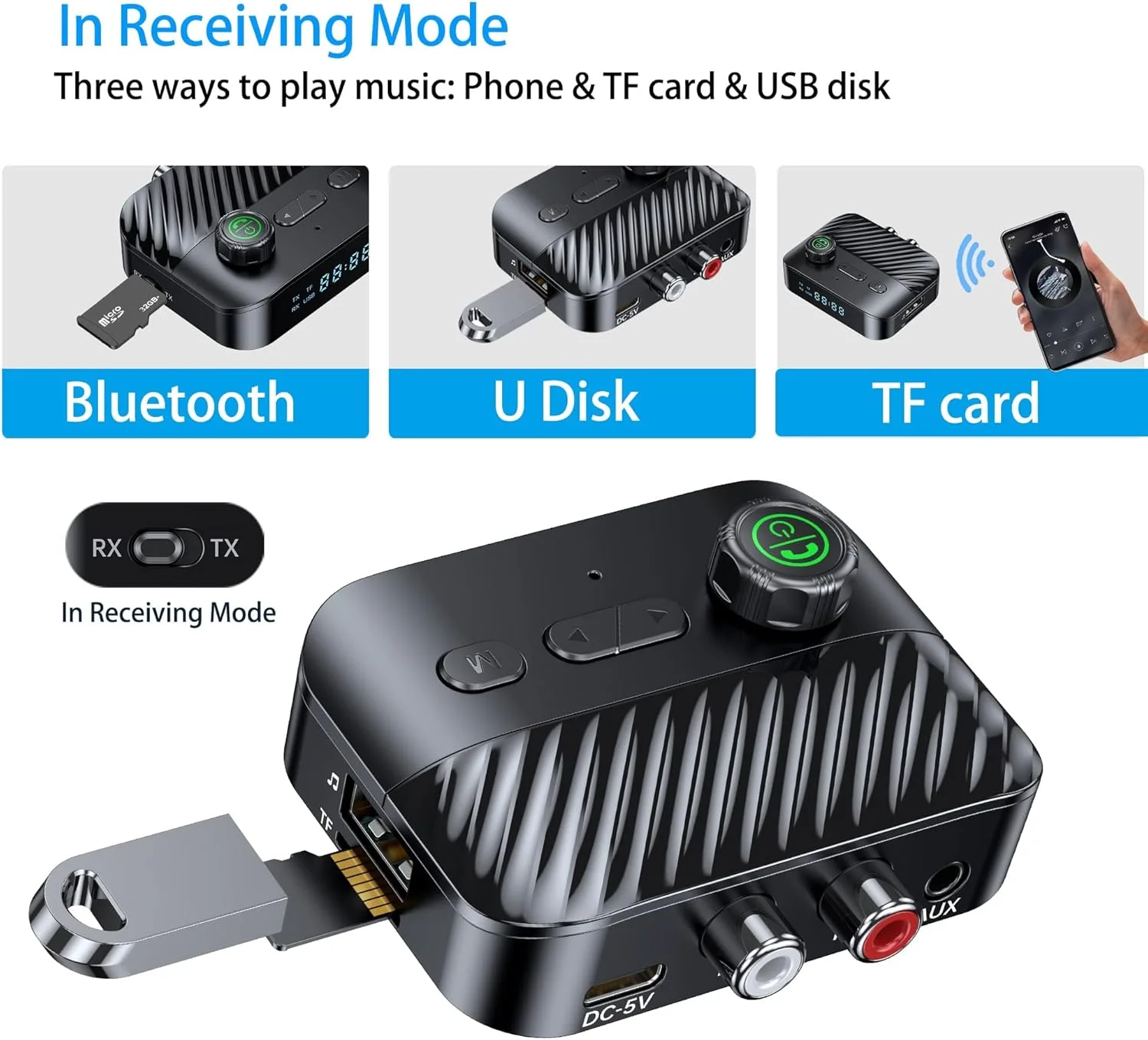 فرستنده و گیرنده بلوتوث Azonee با نمایشگر، گیرنده بلوتوث V5.3 برای استریو خانگی/هدفون/بلندگو/سینمای خانگی/تلویزیون/تاخیر کم