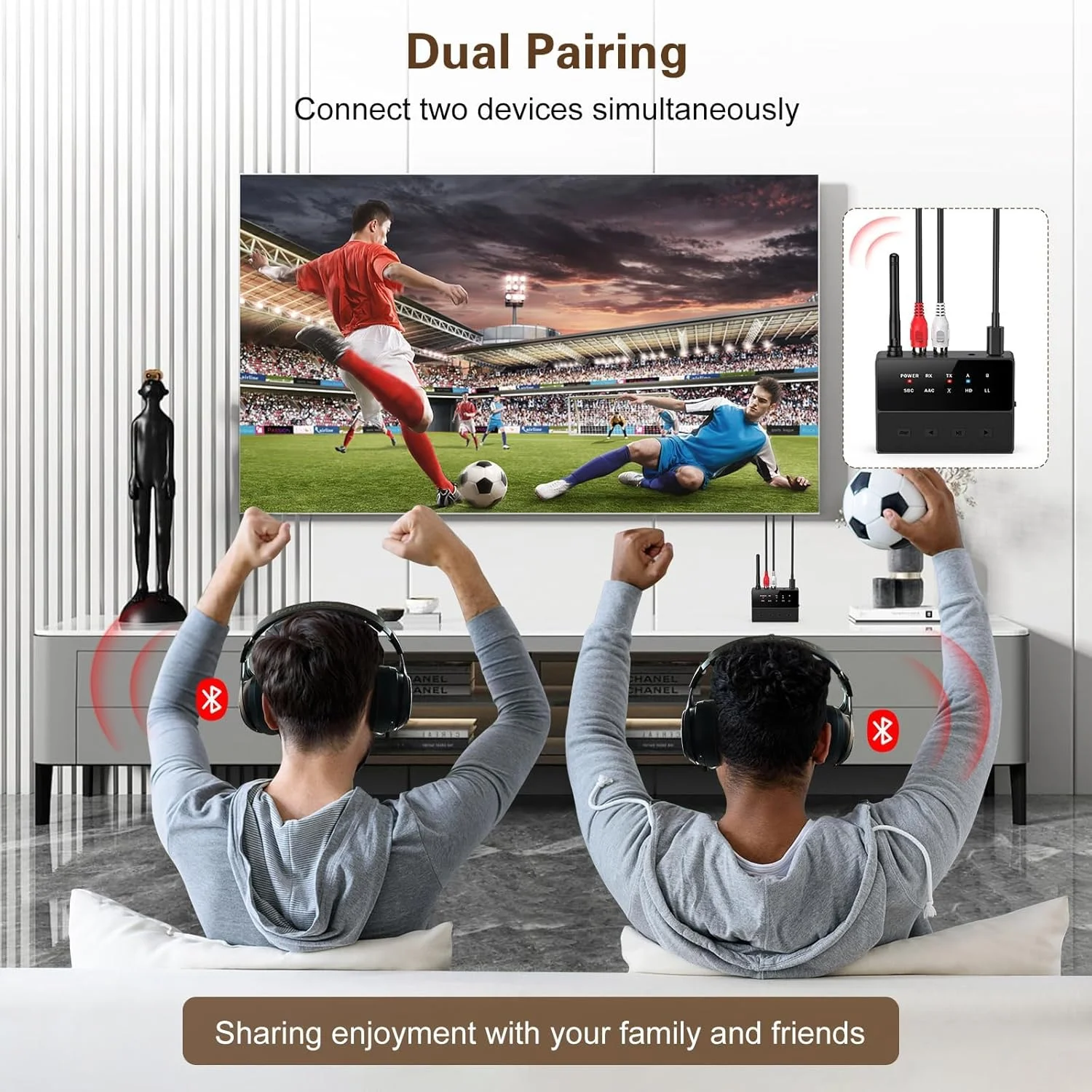 فرستنده گیرنده بلوتوث 5.3 Azonee، گیرنده بلوتوث aptX با تأخیر کم HD برای استریو خانگی، آداپتور صوتی بی سیم بلوتوث برای 2 هدفون، آداپتور بلوتوث AUX/RCA برای بلندگوی تلویزیون PC