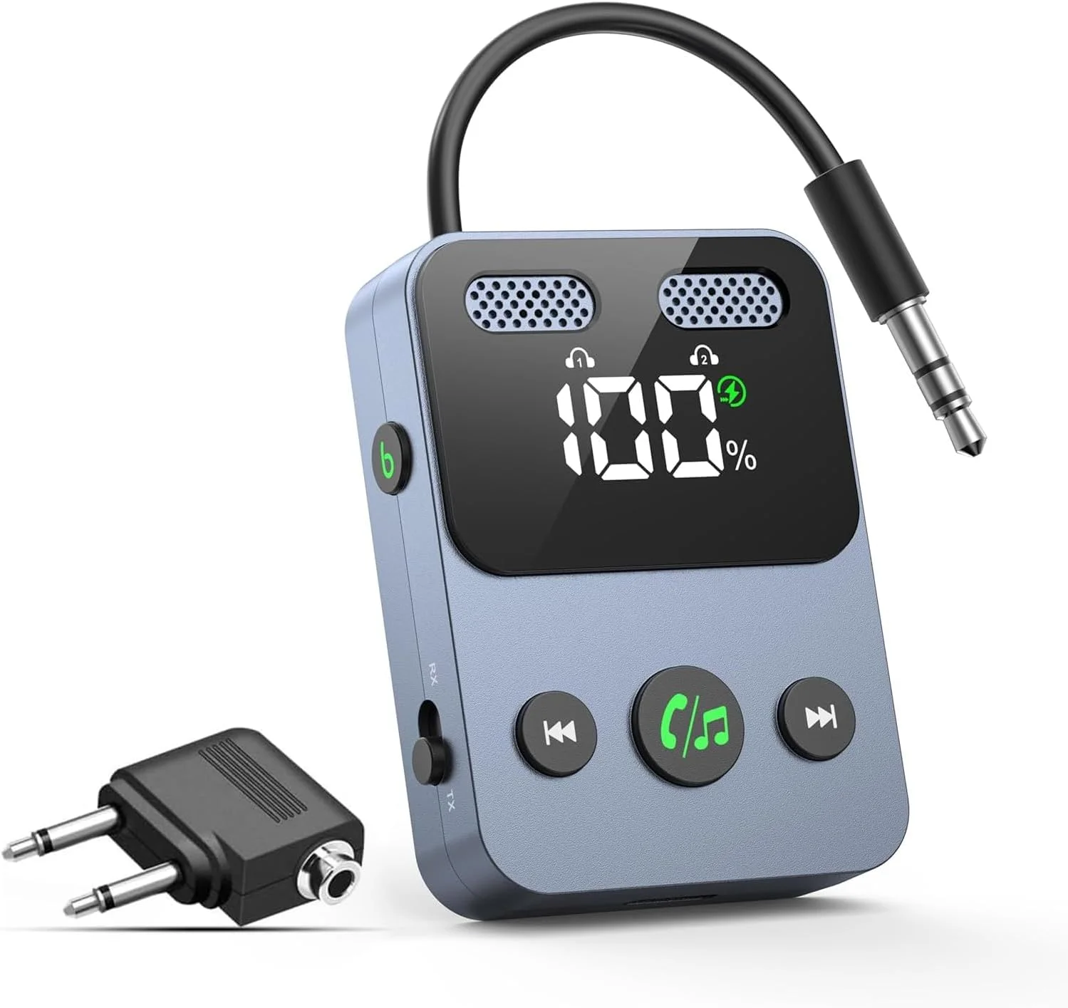 فرستنده گیرنده بلوتوث 5.3 Angju برای هواپیما، آداپتور بلوتوث بی سیم جفت سازی دوگانه سازگار با 2 هدفون AirPods با مانیتور، AUX 3.5 میلی متری سازگار با تلویزیون، استریو ماشین، باشگاه و بلندگوها فرستنده گیرنده بلوتوث 5.3 Angju برای هواپیما، آداپتور بلوتوث بی سیم جفت سازی دوگانه سازگار با 2 هدفون AirPods با مانیتور، AUX 3.5 میلی متری سازگار با تلویزیون، استریو ماشین، باشگاه و بلندگوها