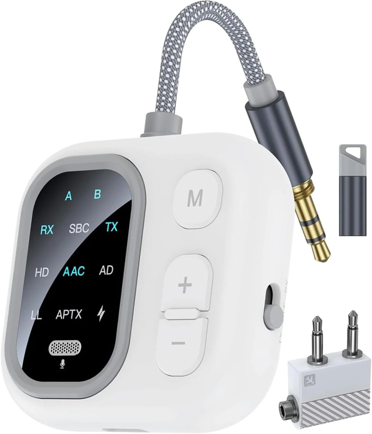 فرستنده گیرنده بلوتوث 5.3 Angju برای هواپیما، پشتیبانی از 2 هدفون بی سیم AirPods، آداپتور صوتی بی سیم aptX Adaptive 3.5mm AUX برای تلویزیون، هواپیمایی، هواپیماها، لوازم ضروری سفر فرستنده گیرنده بلوتوث 5.3 Angju برای هواپیما، پشتیبانی از 2 هدفون بی سیم AirPods، آداپتور صوتی بی سیم aptX Adaptive 3.5mm AUX برای تلویزیون، هواپیمایی، هواپیماها، لوازم ضروری سفر