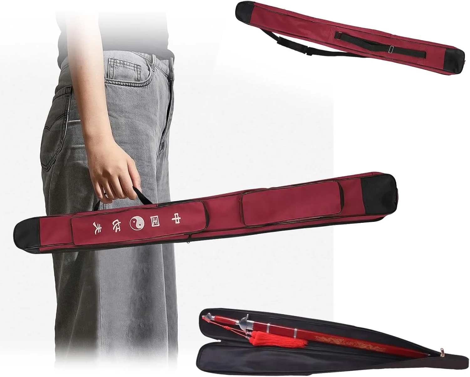 کیف شمشیر، غلاف شمشیر، کیف حمل شمشیر، جعبه شمشیر سامورایی با بند شانه ای برای نقش آفرینی، هالووین، کیف محافظ شمشیر برای کونگ فو