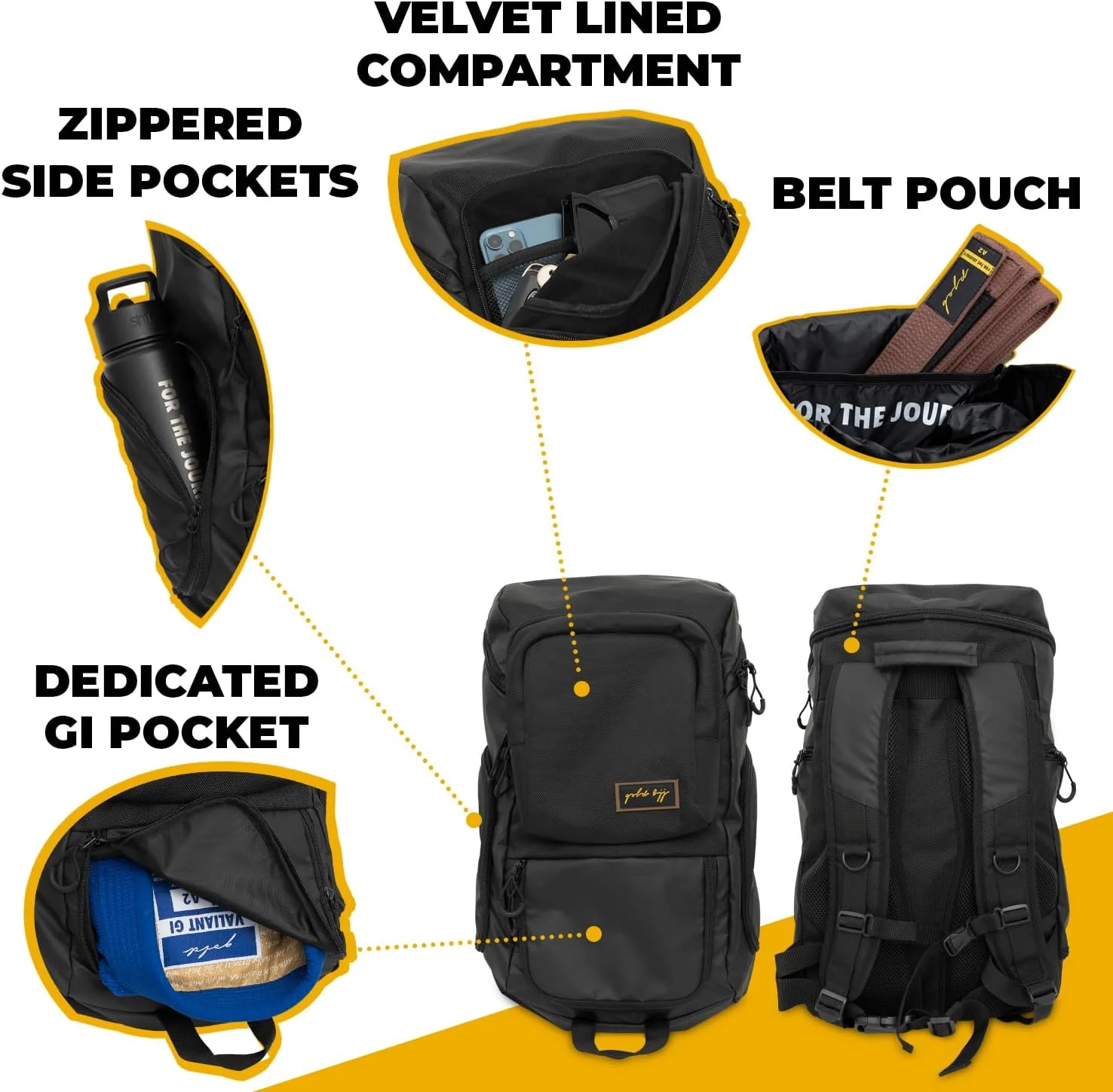 کوله پشتی طلایی BJJ جیو جیتسو - کیف باشگاهی مقاوم با جیب ضد آب برای لباس کوله پشتی طلایی BJJ جیو جیتسو - کیف باشگاهی مقاوم با جیب ضد آب برای لباس