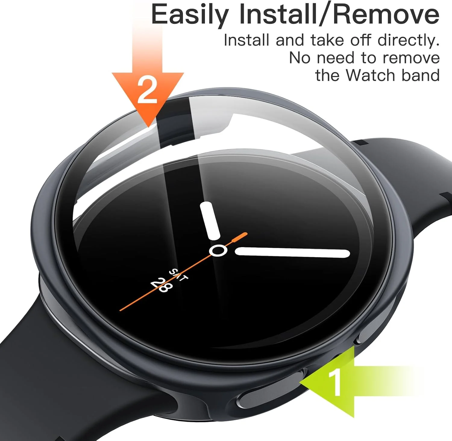 محافظ صفحه نمایش و قاب JETech برای ساعت هوشمند سامسونگ گلکسی واچ 8 سایز 44 میلی‌متر، پوشش محافظتی کامل، دارای محافظ شیشه‌ای حرارت دیده با حساسیت بالا، بسته‌ی 2 عددی (گرافیتی)