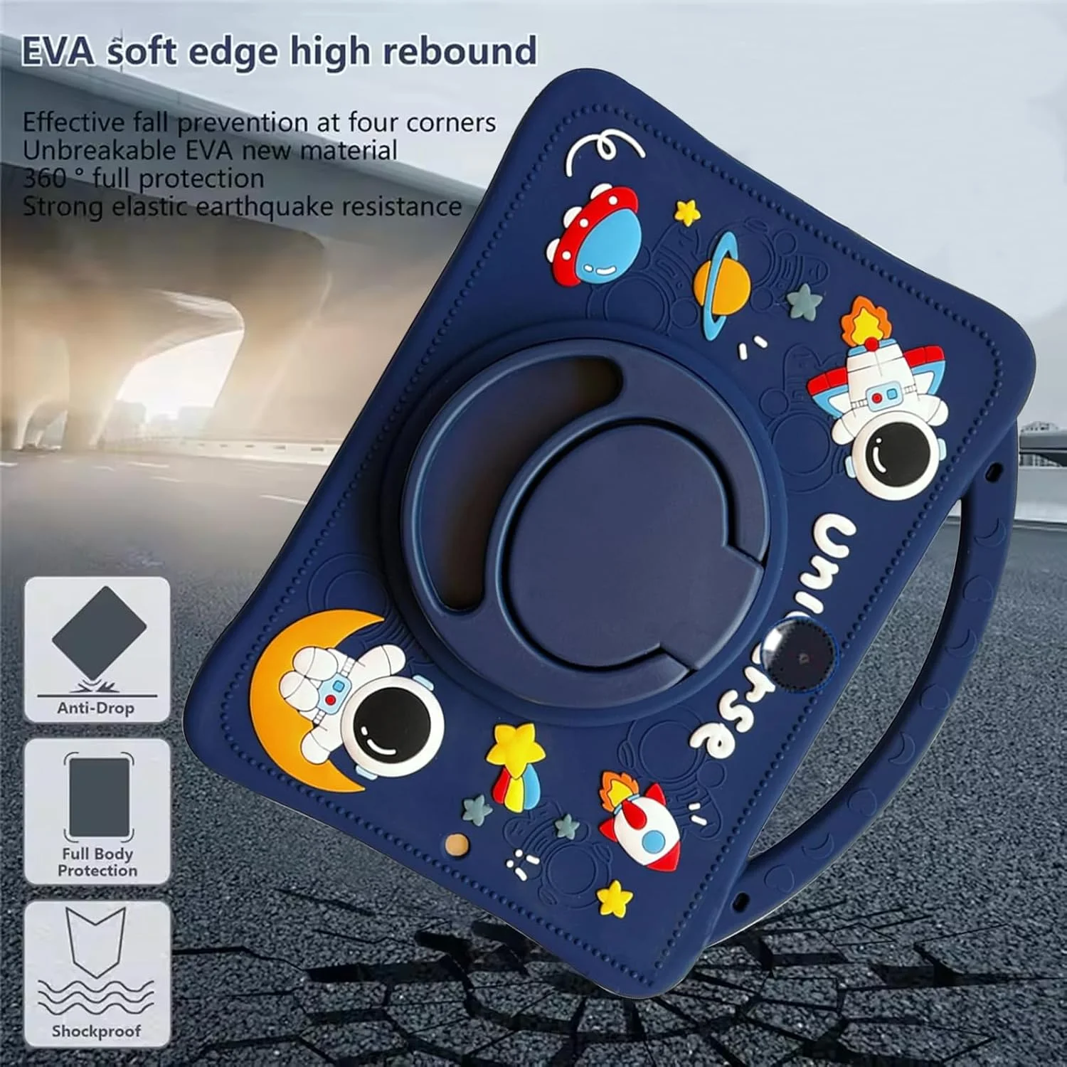 کیف محافظ کودکانه مناسب برای آنر پد 9 12.1 اینچ 2024، طرح فضانورد سه بعدی زیبا با پایه چرخشی 360 درجه و دسته، ضد ضربه و سبک