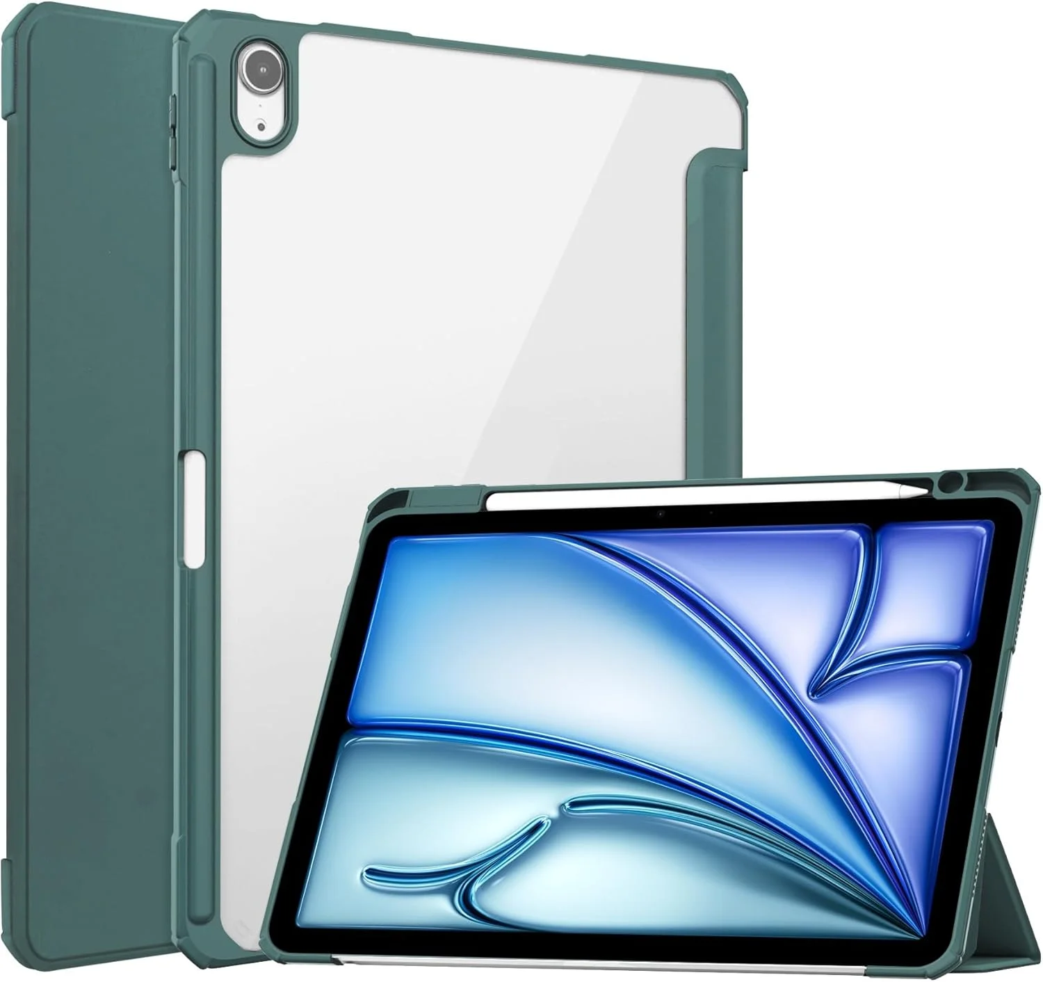 کیف باریک مسافرتی تبلت سازگار با آیپد ایر 11 (2024) با پشت شفاف و قاب TPU ضد ضربه، پشتیبانی از حالت خواب/بیدار خودکار، دارای جای قلم داخلی کیف باریک مسافرتی تبلت سازگار با آیپد ایر 11 (2024) با پشت شفاف و قاب TPU ضد ضربه، پشتیبانی از حالت خواب/بیدار خودکار، دارای جای قلم داخلی
