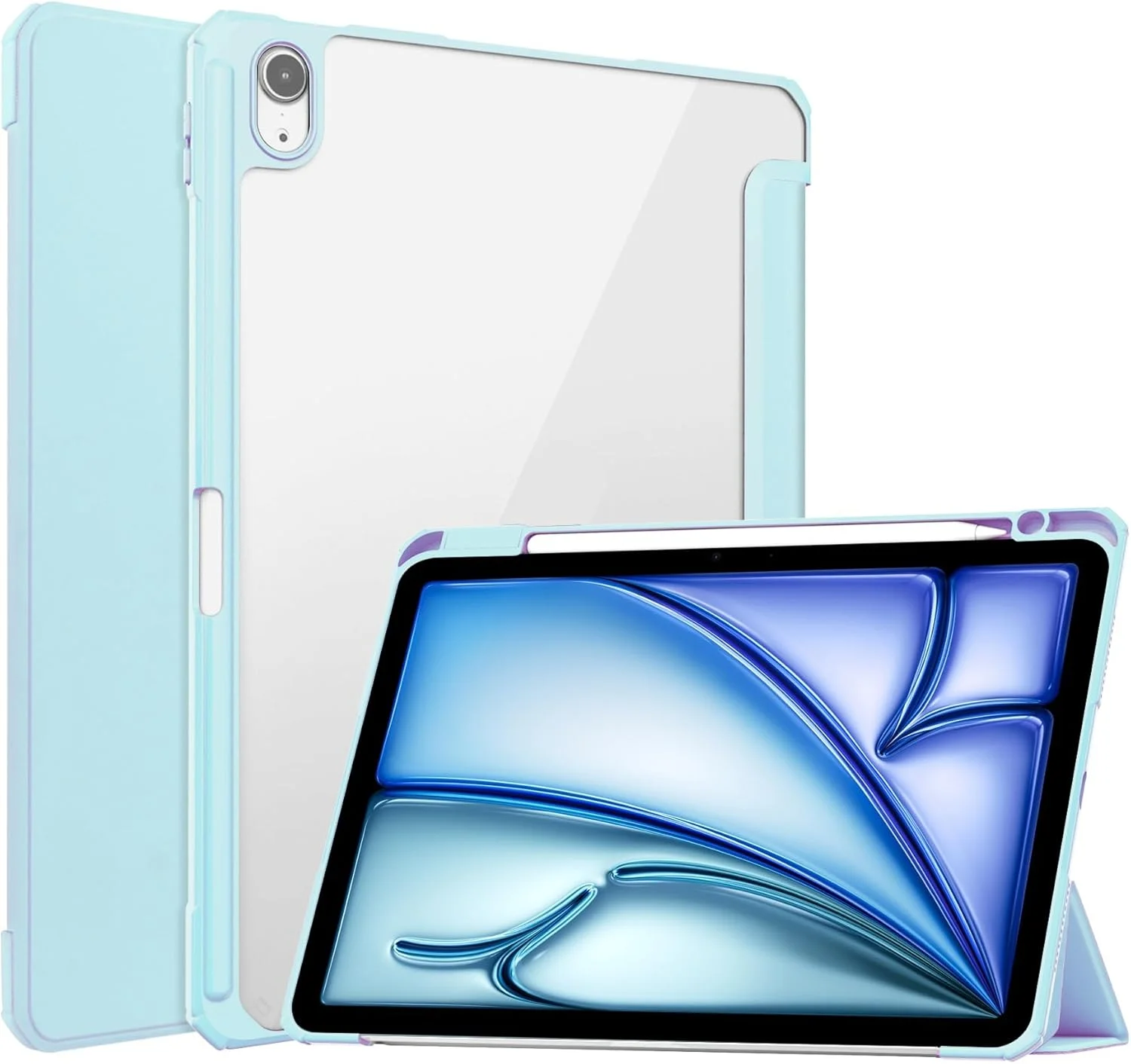 کاور تبلت باریک سازگار با آیپد ایر 11 (2024) با پشت شفاف و فریم ضد ضربه TPU، پشتیبانی از حالت خواب/بیدار خودکار، دارای جای قلم تبلت (آبی آسمانی) کاور تبلت باریک سازگار با آیپد ایر 11 (2024) با پشت شفاف و فریم ضد ضربه TPU، پشتیبانی از حالت خواب/بیدار خودکار، دارای جای قلم تبلت (آبی آسمانی)
