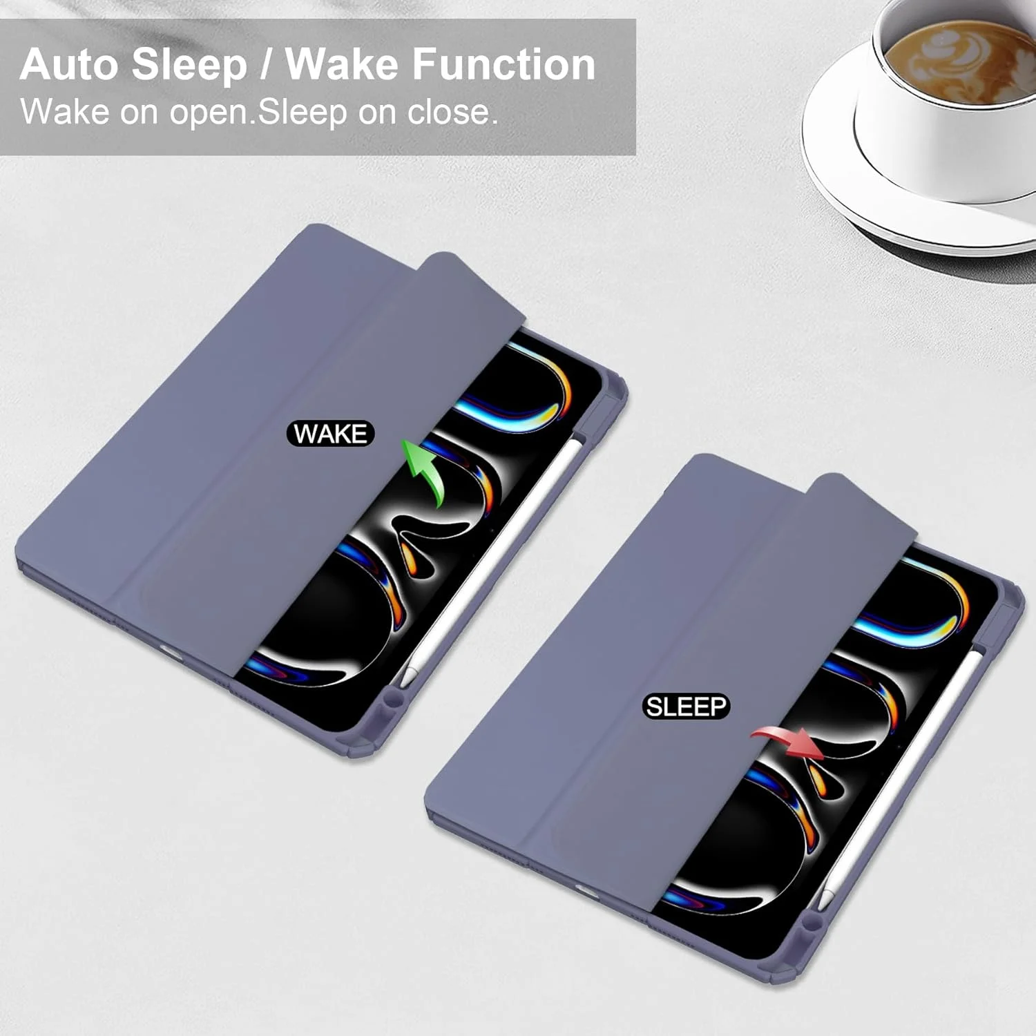 کیف باریک مسافرتی تبلت سازگار با آیپد پرو ۱۱ (۲۰۲۴) با پشت شفاف و قاب TPU ضد ضربه، پشتیبانی از حالت خواب/بیدار خودکار، دارای جای قلم داخلی