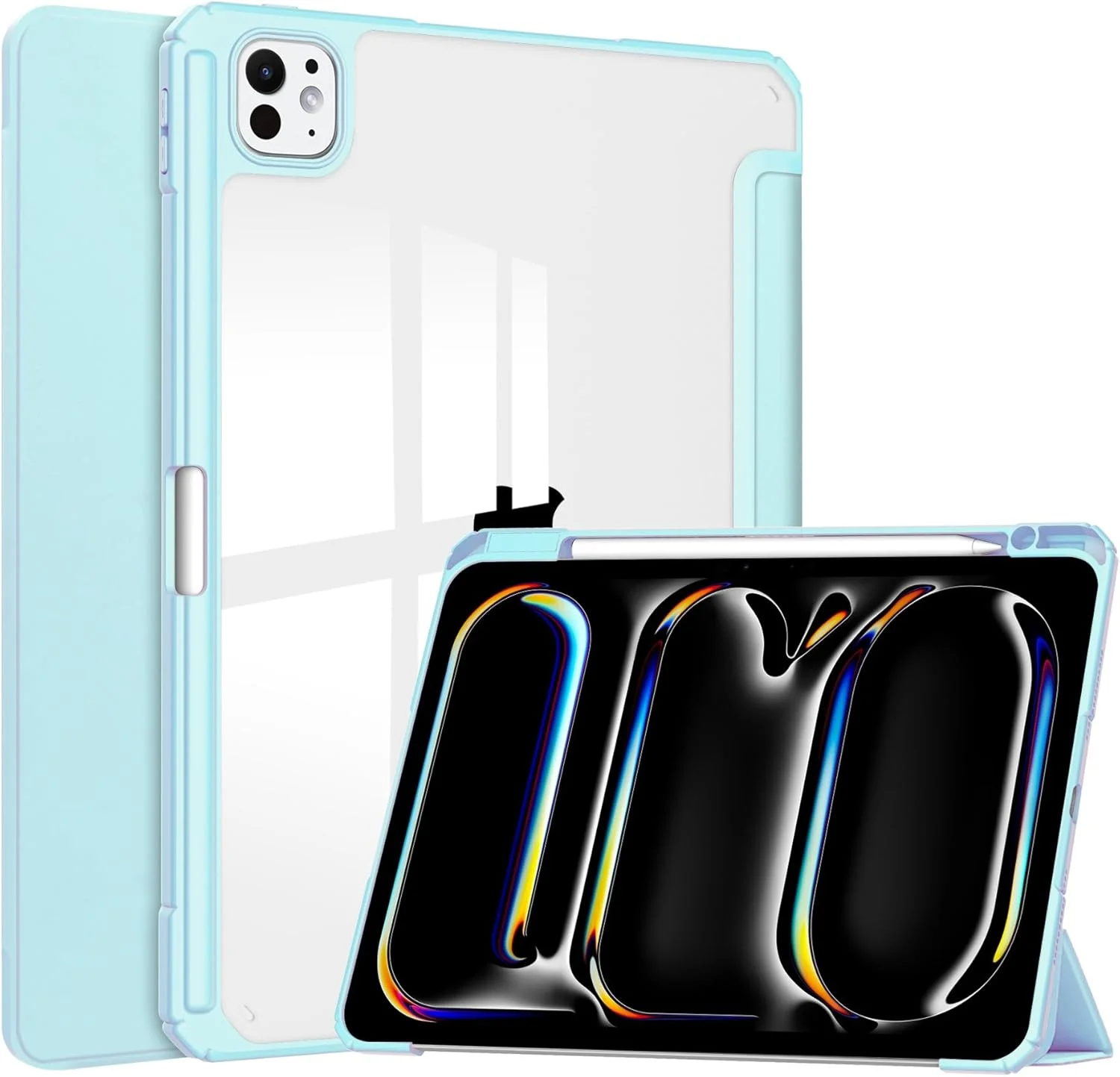 کاور تبلت باریک سازگار با آیپد پرو 11 (2024) با پشت شفاف و فریم ضد ضربه TPU، پشتیبانی از حالت خواب/بیدار خودکار، دارای جای قلم تبلت (آبی آسمانی) کاور تبلت باریک سازگار با آیپد پرو 11 (2024) با پشت شفاف و فریم ضد ضربه TPU، پشتیبانی از حالت خواب/بیدار خودکار، دارای جای قلم تبلت (آبی آسمانی)