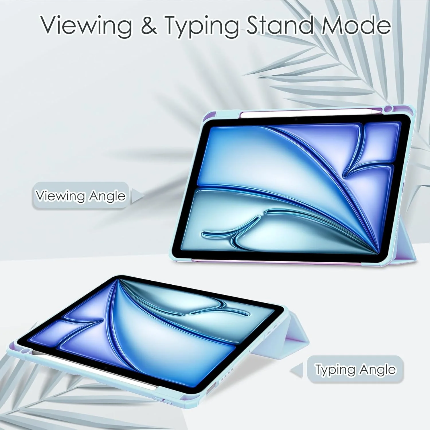 کاور تبلت باریک سازگار با آیپد ایر 11 (2024) با پشت شفاف و فریم ضد ضربه TPU، پشتیبانی از حالت خواب/بیدار خودکار، دارای جای قلم تبلت (آبی آسمانی)