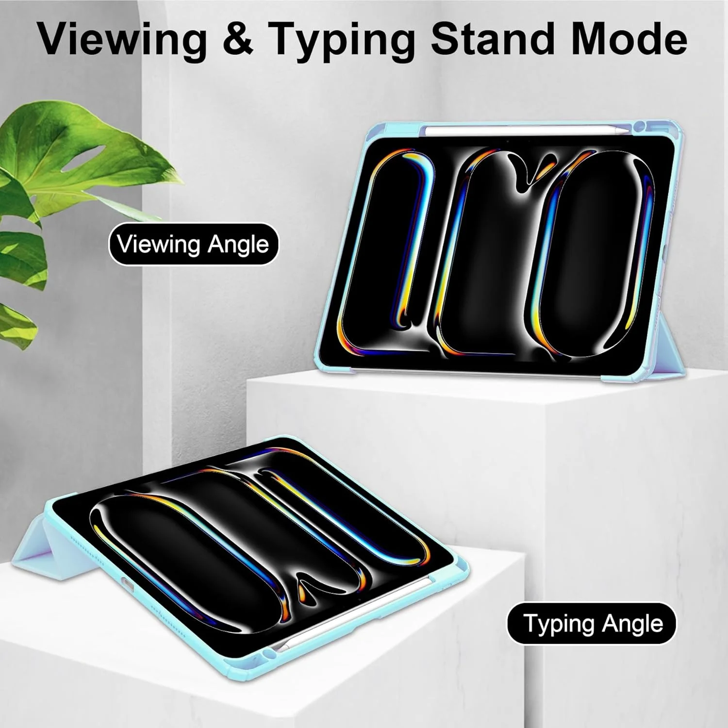کاور تبلت باریک سازگار با آیپد پرو 11 (2024) با پشت شفاف و فریم ضد ضربه TPU، پشتیبانی از حالت خواب/بیدار خودکار، دارای جای قلم تبلت (آبی آسمانی)