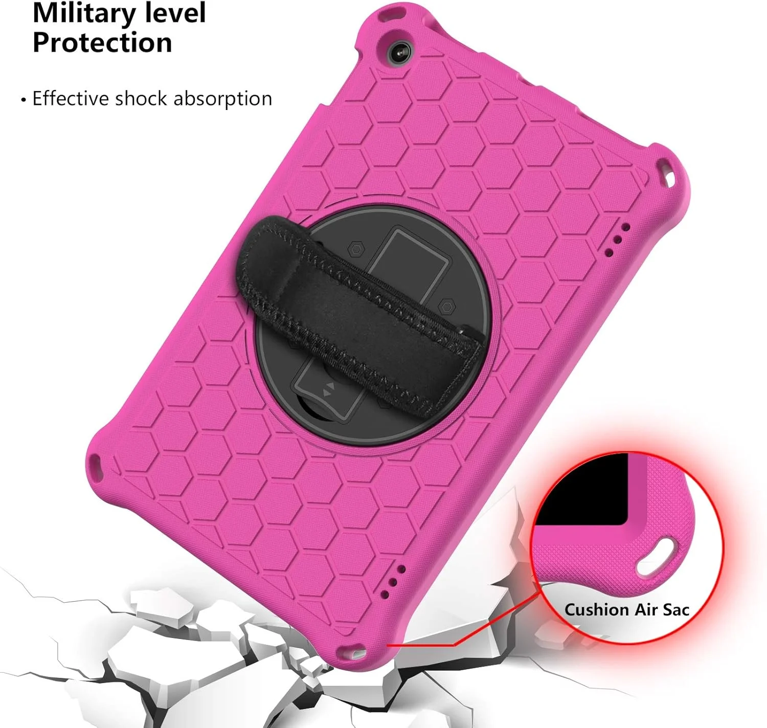 محافظ تبلت برای تبلت کیندل فایر HD 10 اینچ، مناسب برای تبلت فایر HD 10 اینچ 2017 2018 2019، با پایه چرخشی، مقاوم در برابر ضربه، دارای دسته چرخشی و بند