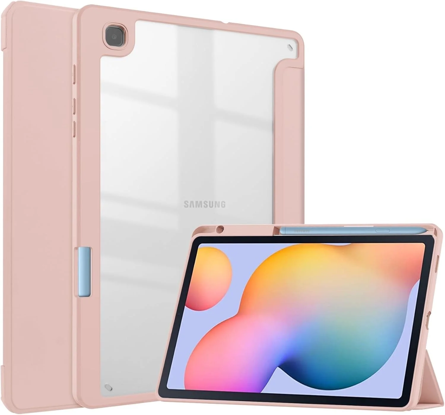 کیف تبلت مناسب برای Samsung Galaxy Tab S6 Lite 2024 SM-P620/P625/P627/Tab S6 Lite 10.4 اینچ 2022/2020 با پشت شفاف و قاب TPU ضد ضربه و نگهدارنده