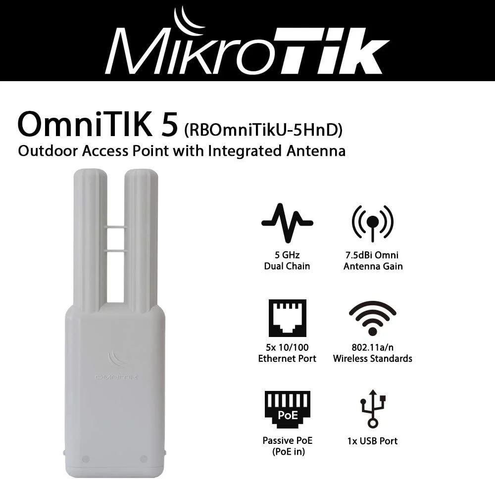 میکروتیک OmniTIK U-5HnD، RBOmniTikU-5HnD. اکسس پوینت بیسیم بیرونی ضد آب، روتر، کلاینت و بریج، POE، OSL4. میکروتیک OmniTIK U-5HnD، RBOmniTikU-5HnD. اکسس پوینت بیسیم بیرونی ضد آب، روتر، کلاینت و بریج، POE، OSL4.