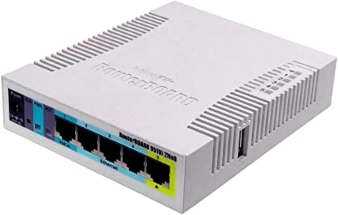 روتربورد Mikrotik RB951Ui-2HnD با فرکانس 2.4GHz، اکسس پوینت بی‌سیم SOHO با آنتن‌های داخلی و 5 پورت اترنت