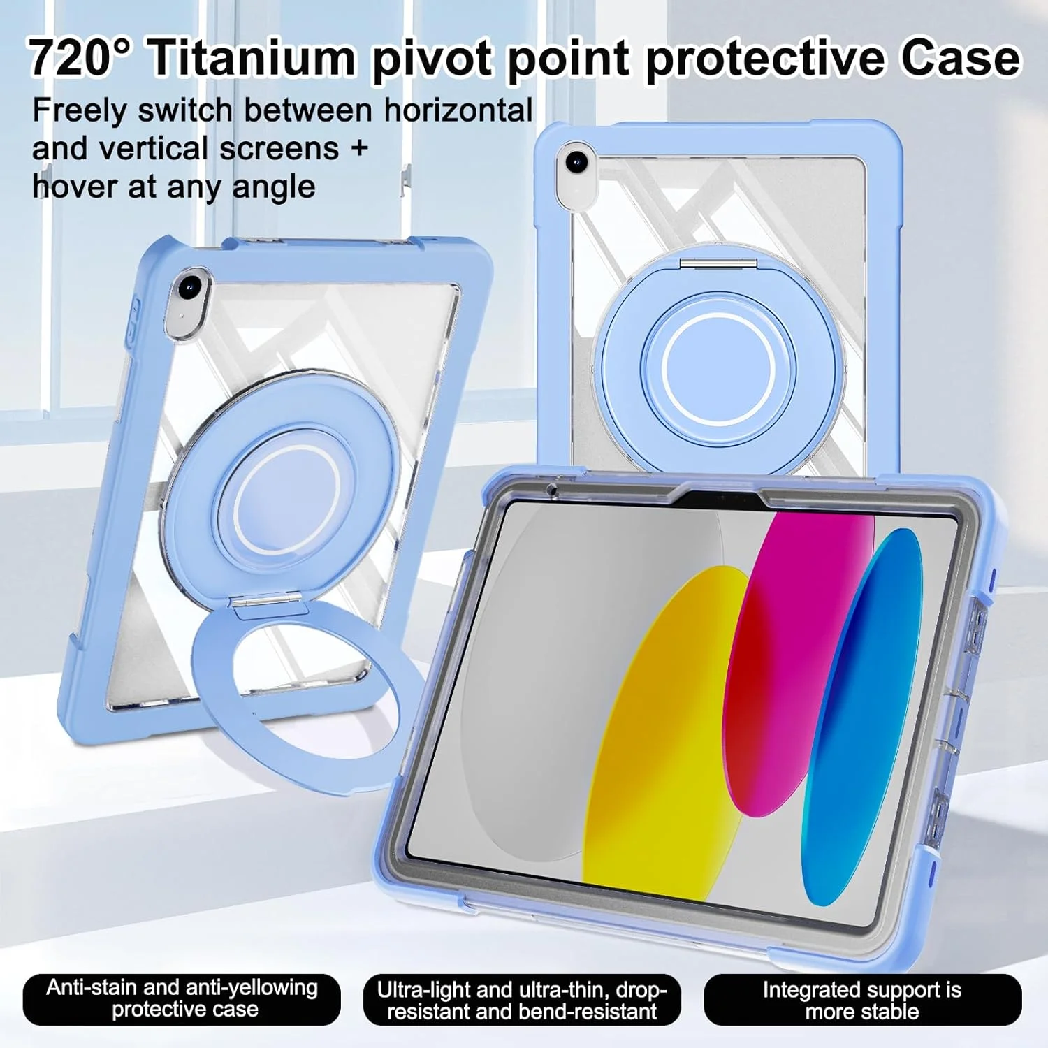 کاور محافظتی مقاوم برای آیپد نسل یازدهم A16 11 اینچ 2025 / آیپد نسل دهم 10.9 اینچ 2022، با محافظ صفحه نمایش، استند چرخان 360 درجه، جای قلم، آبی