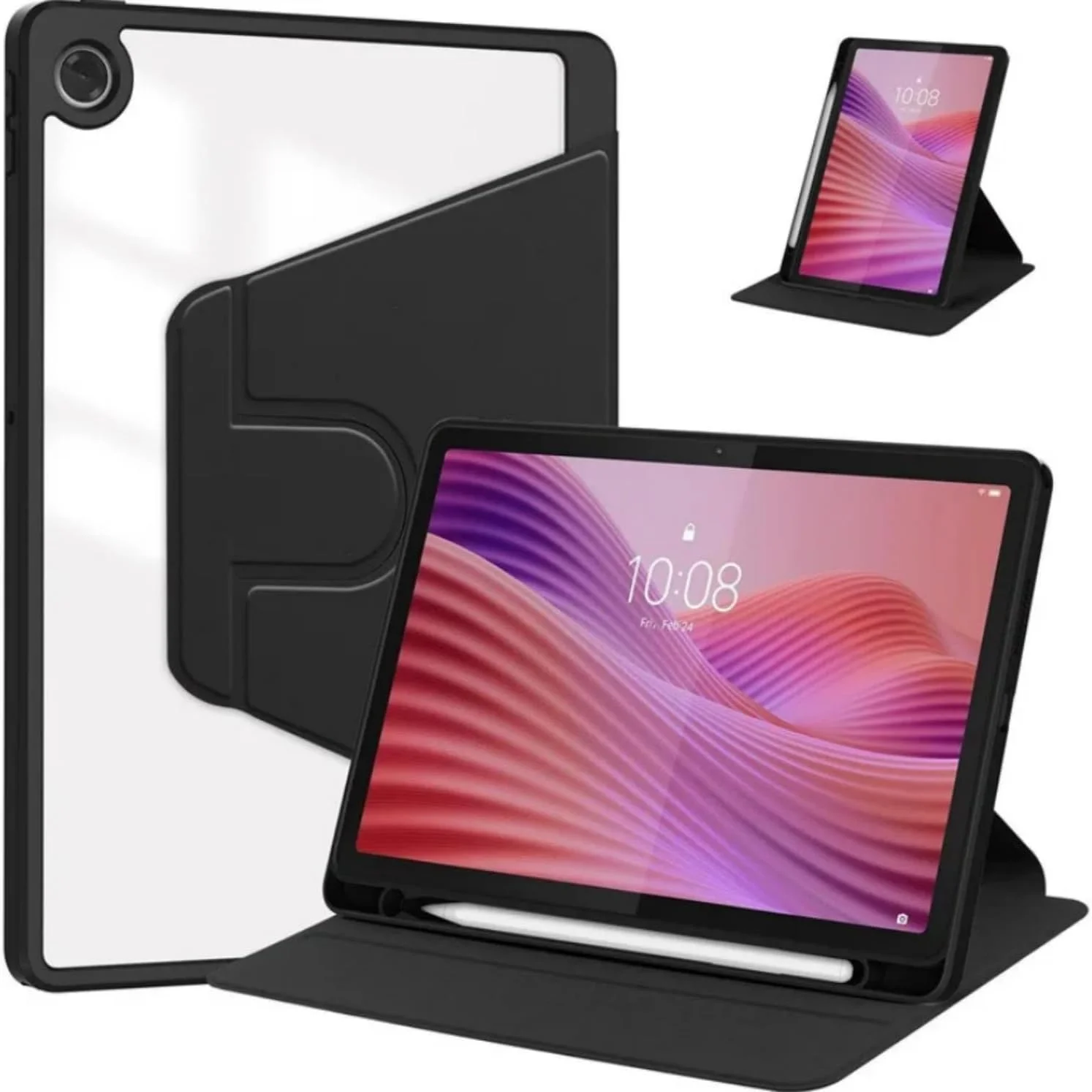 کیف محافظ تبلت لنوو تب 10.1 مدل 2025 به همراه جای قلم، چرخش 360 درجه، کاور سخت اکرلیک و پایه نگهدارنده مناسب برای تبلت 10.1 اینچی لنوو مدل TB311FU TB311XU به همراه استند و قلم