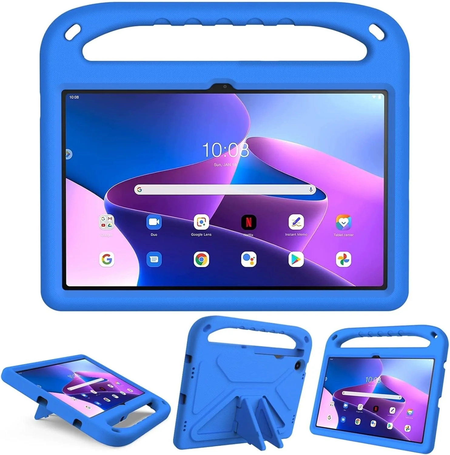 کیف محافظ تبلت لنوو تب M10 پلاس (نسل 3) سایز 10.6 اینچ 2022، مدل کودکانه با دسته و پایه ضد ضربه، مناسب برای تبلت لنوو تب M10 پلاس نسل 3 (TB125FU / TB128FU / TB128XU) (آبی)