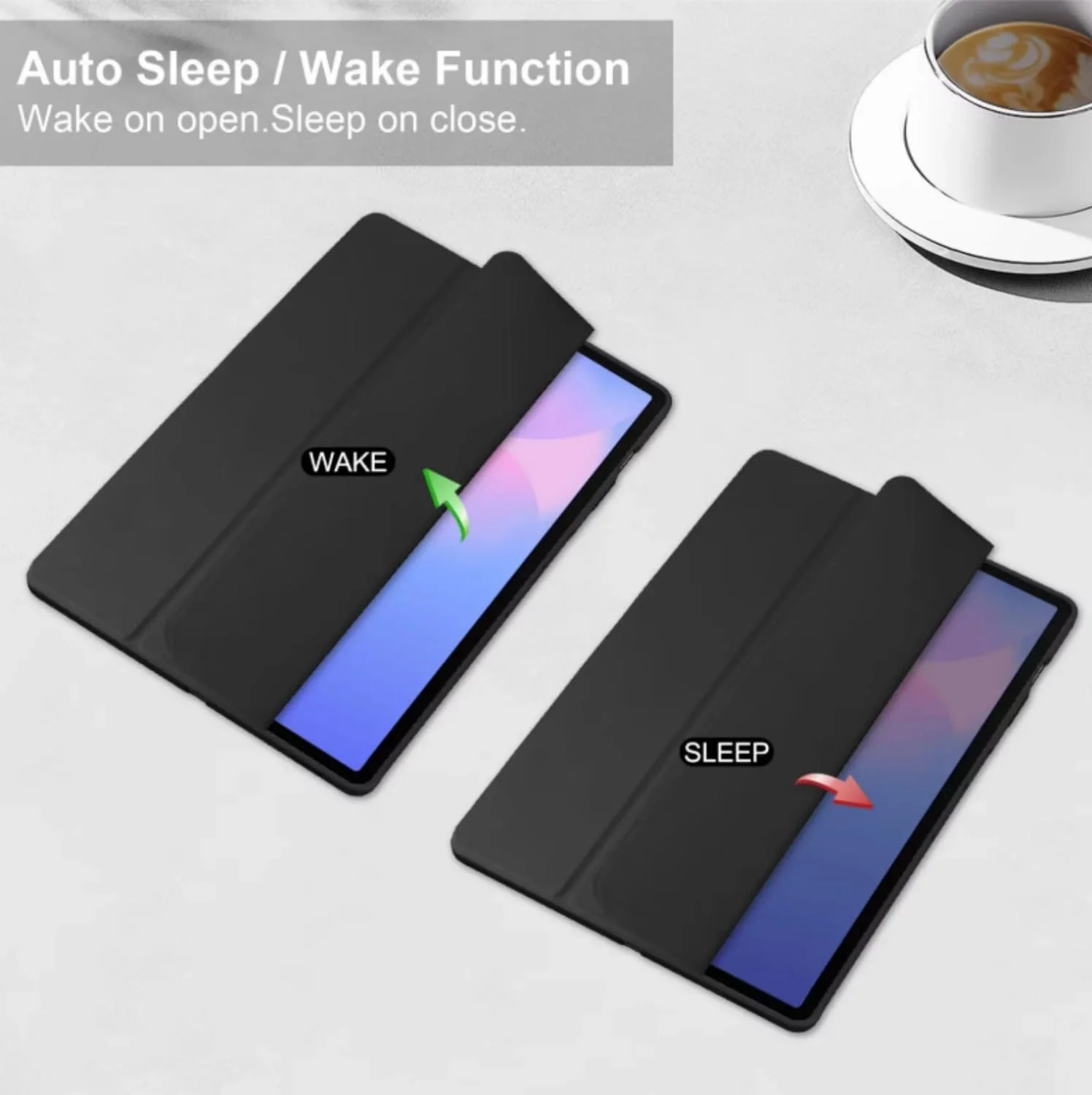 کیف محافظ تبلت سامسونگ گلکسی تب S10 FE پلاس ۱۳.۱ اینچ، دارای جای قلم، ضد ضربه، با قابلیت استند سه تایی، حالت خواب و بیدار شدن خودکار، باریک و پشت شفاف - مشکی