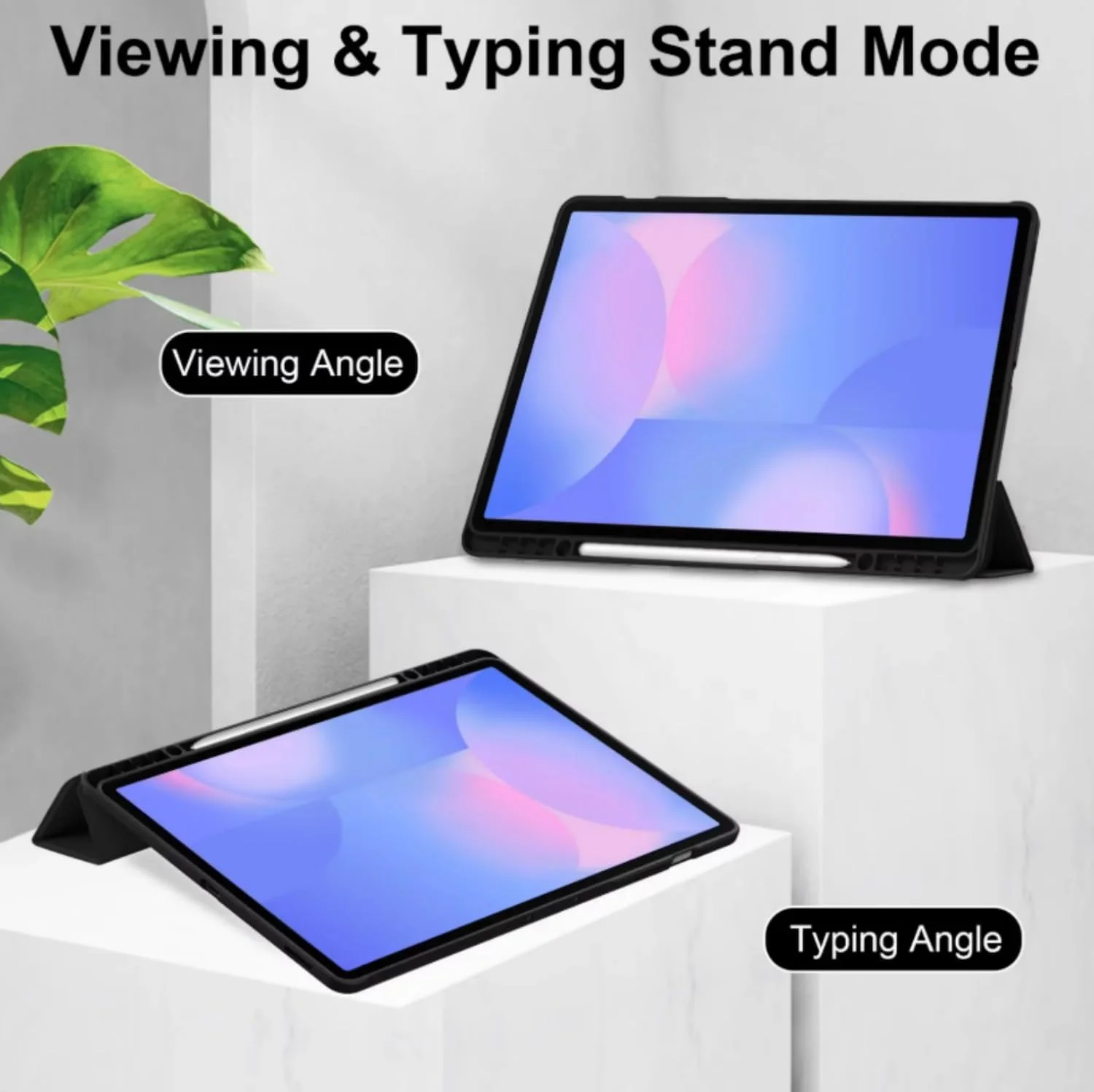 کیف محافظ تبلت سامسونگ گلکسی تب S10 FE پلاس ۱۳.۱ اینچ، دارای جای قلم، ضد ضربه، با قابلیت استند سه تایی، حالت خواب و بیدار شدن خودکار، باریک و پشت شفاف - مشکی