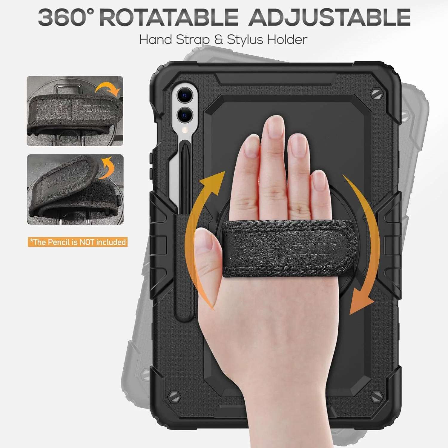 کیف محافظ تبلت سامسونگ گلکسی تب S10+ پلاس / S9 FE+ پلاس / S9 پلاس 12.4 اینچ 2024/2023، ضد ضربه با محافظ صفحه نمایش، استند چرخان 360 درجه/بند دستی، بند شانه، جای قلم، مشکی