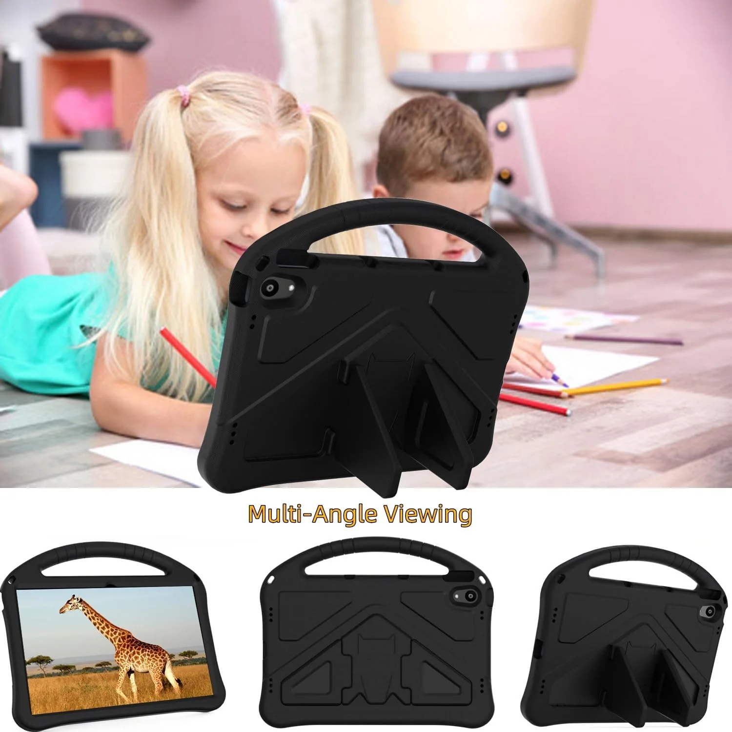 کیف تبلت کودکانه مناسب برای تبلت لنوو TAB P11 (TB-J606F)، کاور ضد ضربه با پایه دسته دار برای P11 Plus (TB-J607F) 11 اینچ - مشکی