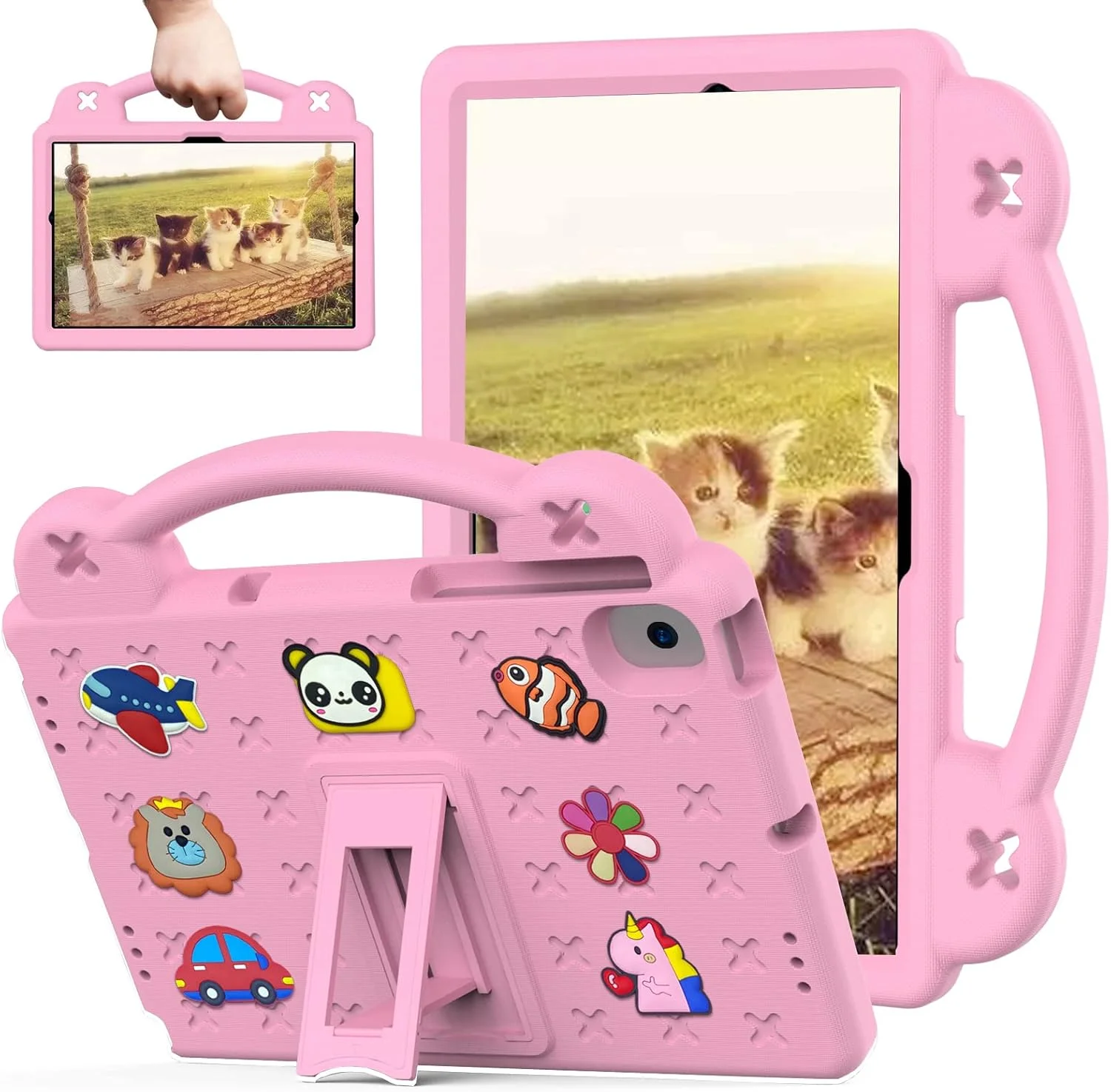 کیف تبلت کودکانه Sfulatdc با پایه و دسته داخلی، پوشش ضد ضربه و زیبا، سازگار با Samsung Galaxy A8 و Lenovo M10 Plus نسل 3، 10.6 اینچ - صورتی