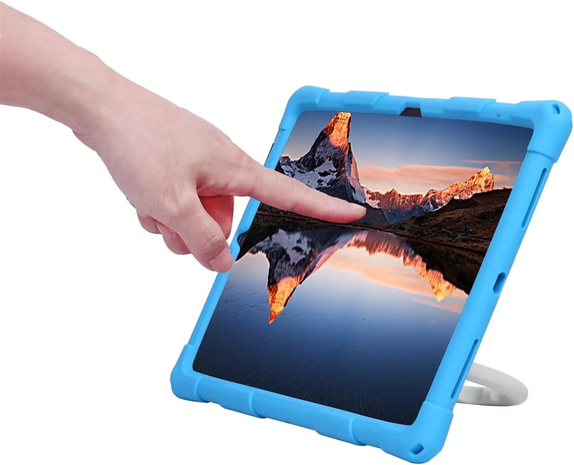 کاور سیلیکونی تبلت با استند چرخشی 360 درجه و بند شانه، طرح زیبا، سازگار با نوکیا T20 و لنوو تب M10 پلاس (نسل 3) 10.6 اینچ - آبی