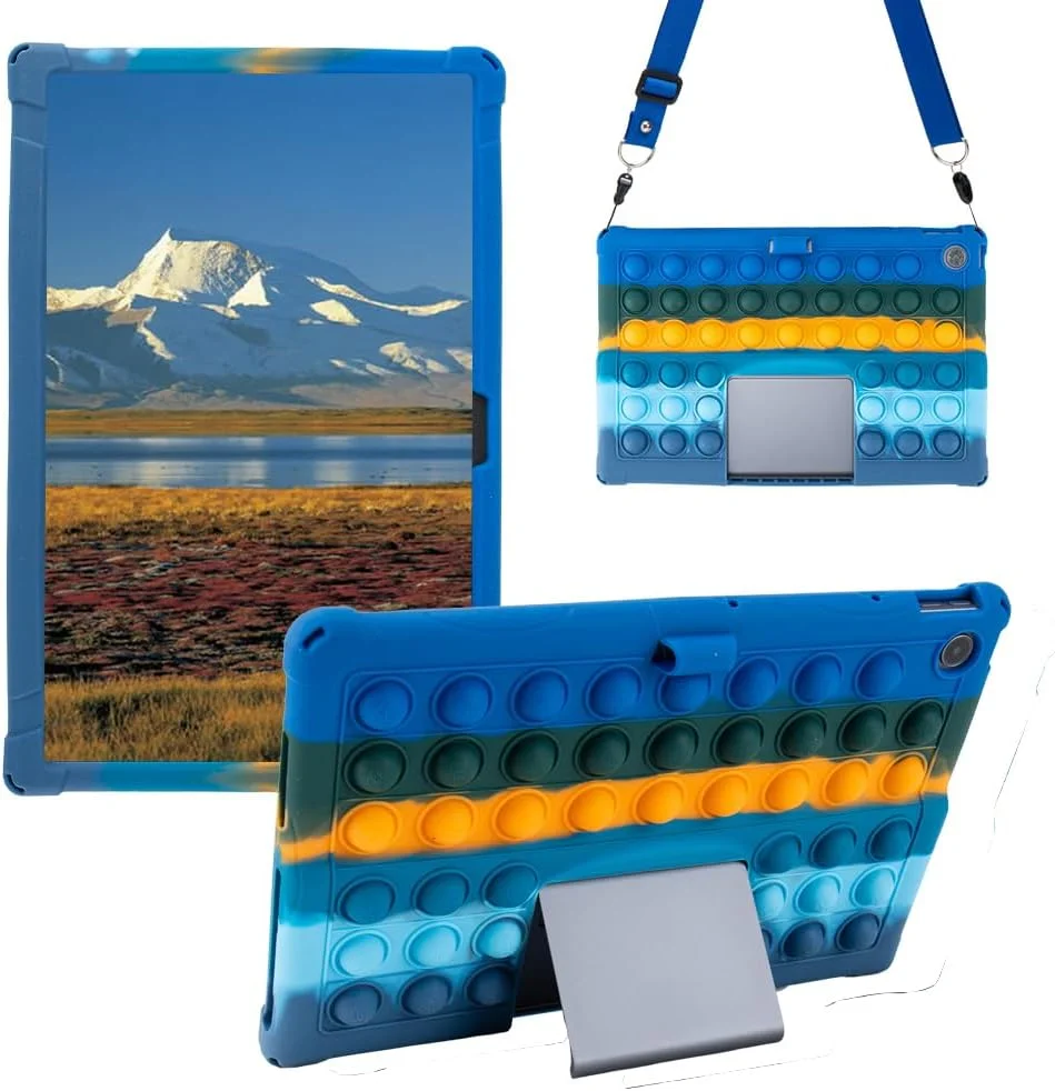 کیف تبلت سیلیکونی با بند شانه ای، جای قلم داخلی و قلم لمسی، سبک، نرم و زیبا، سازگار با Lenovo Tab Plus 11.5 - آبی تیره