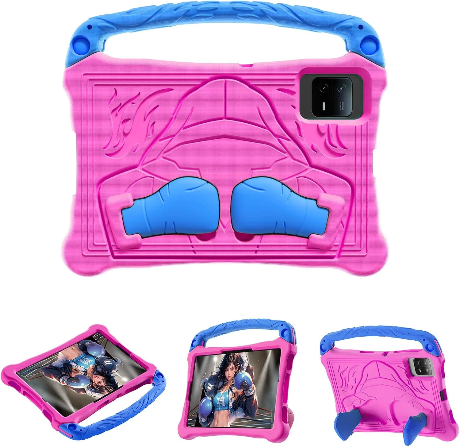 کیف محافظ کودکانه تبلت سامسونگ گلکسی تب S9 FE 10.9 اینچ مدل SM-X510 / SM-X516B، کاور سبک وزن EVA ضد ضربه با دسته و استند، قاب محافظ صورتی