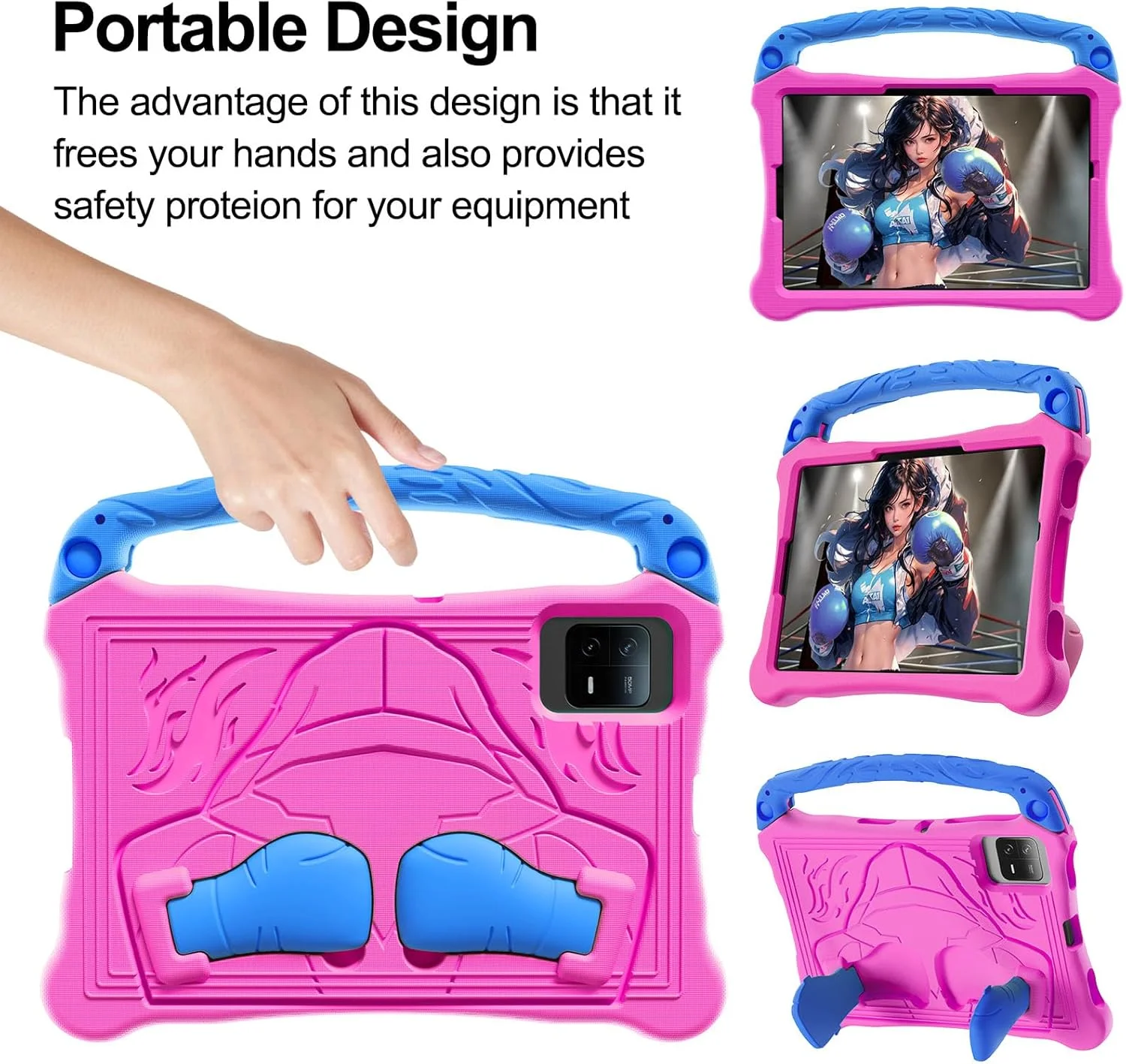 کیف محافظ کودکانه تبلت سامسونگ گلکسی تب S9 FE 10.9 اینچ مدل SM-X510 / SM-X516B، کاور سبک وزن EVA ضد ضربه با دسته و استند، قاب محافظ صورتی