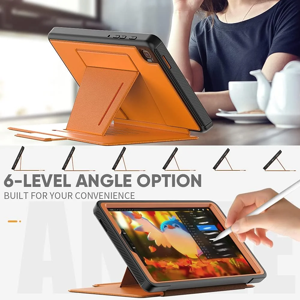 کیف تبلت هوشمند برای Samsung Galaxy Tab A7 Lite 8.7 اینچ - T220/T225، کیف کلاسوری ممتاز ضد ضربه با قابلیت استند، زوایای دید چندگانه مغناطیسی با قاب صفحه نمایش + جای کارت - قهوه ای