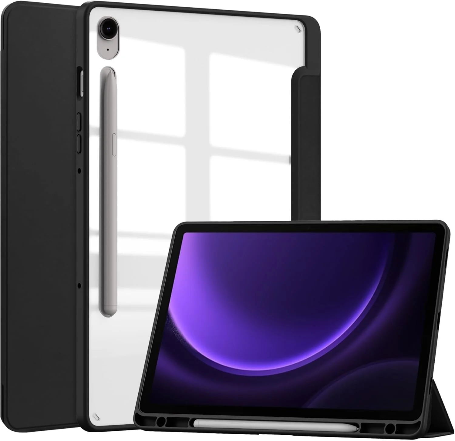 محافظ باریک تبلت سازگار با قاب تبلت سامسونگ گلکسی تب S9 FE مدل SM-X510/SM-X516 11 اینچی با قاب پشتی شفاف و پوشش قاب TPU ضد ضربه، پشتیبانی از حالت خواب/بیدار خودکار، دارای جای قلم