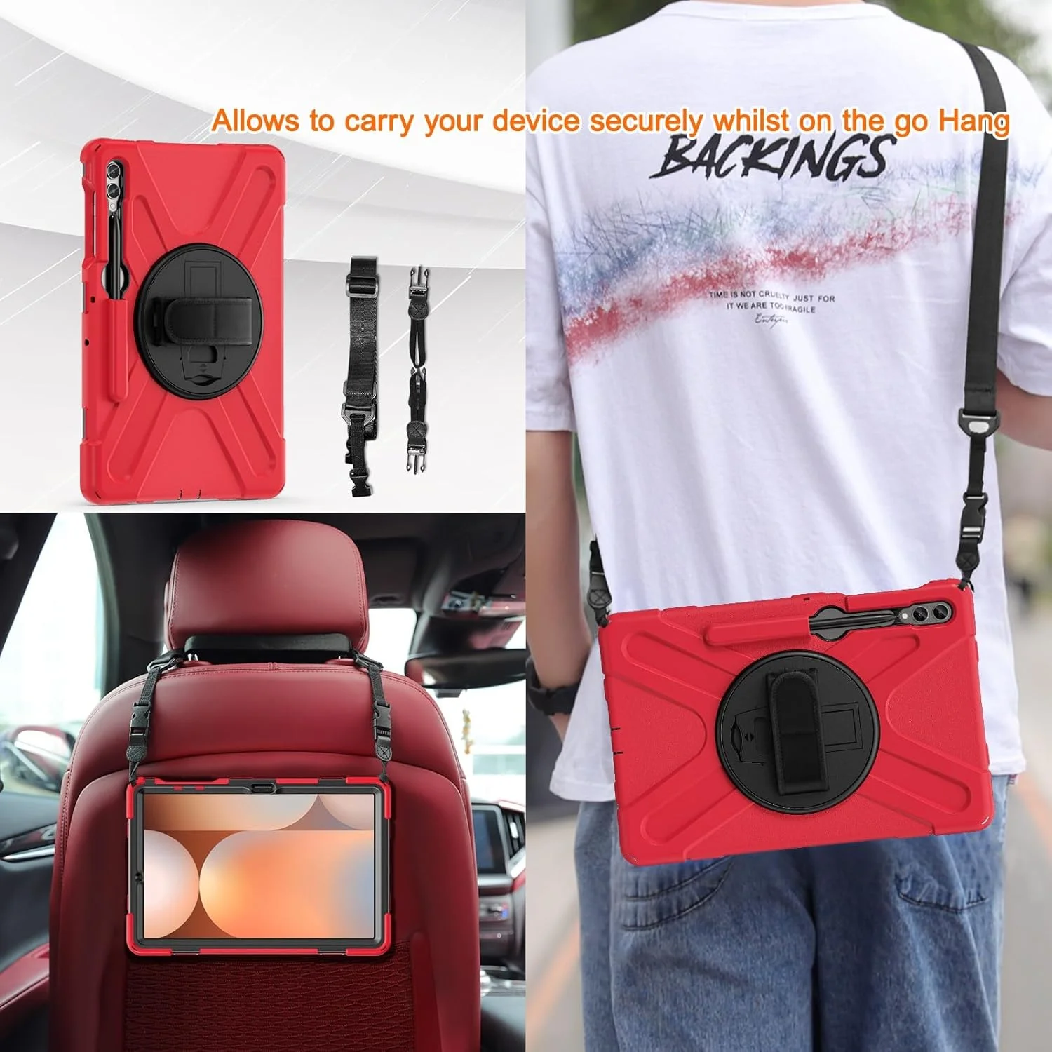 محافظ تبلت سازگار با تبلت سامسونگ گلکسی تب اس 8 پلاس/اس 7 پلاس 12.4 اینچ مدل SM-X800/X806 SM-T970/T975، قاب محافظ بادوام و ضد ضربه، قاب محافظ با بند