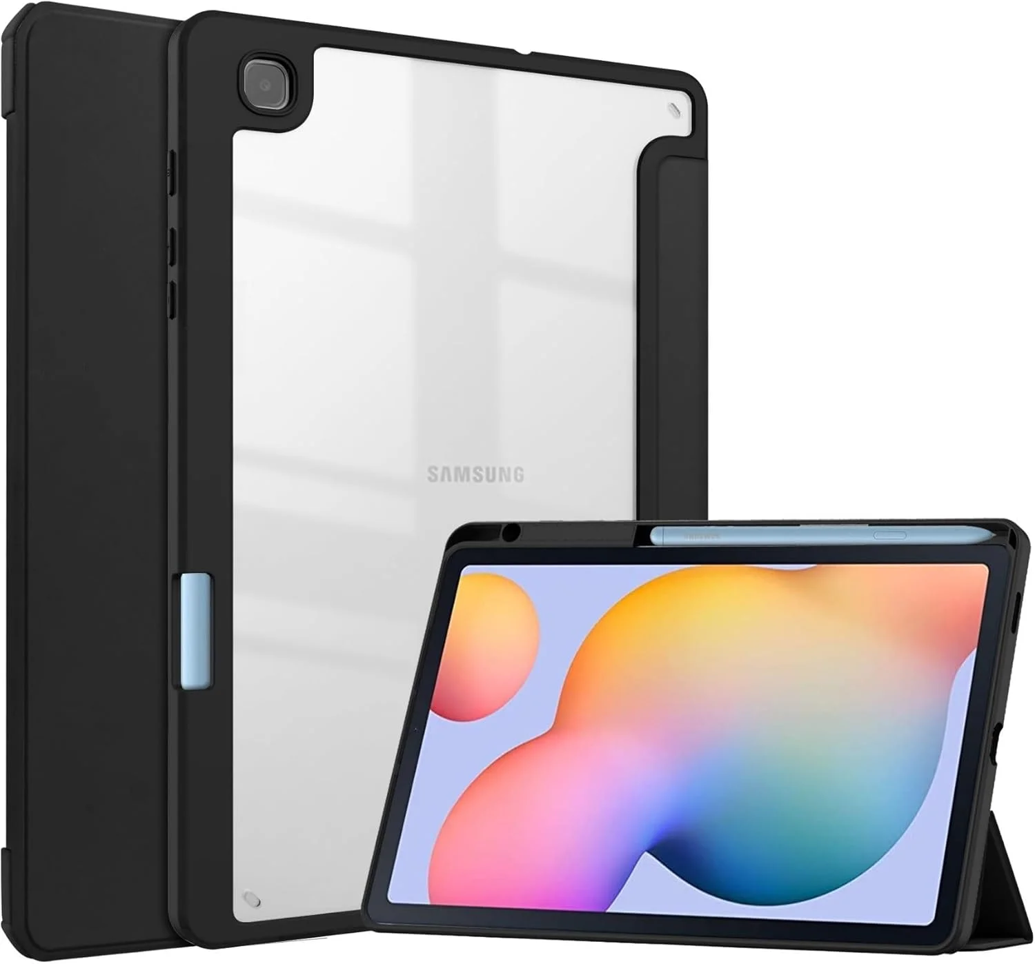 کیف محافظ تبلت سازگار با تبلت سامسونگ گلکسی تب S6 لایت 2024 SM-P620/P625/P627/تب S6 لایت 10.4 اینچ 2022/2020 با پشت شفاف و قاب TPU ضد ضربه، دارای جای مداد