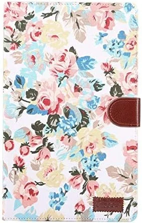 کیف تبلت با طرح گل، سطح پارچه ای، PC، محافظ چرمی افقی برای Galaxy Tab A 10.1 2019 T510 & T515، با نگهدارنده، اسلات کارت، کیف پول و قاب عکس (مشکی) (رنگ: سفید)