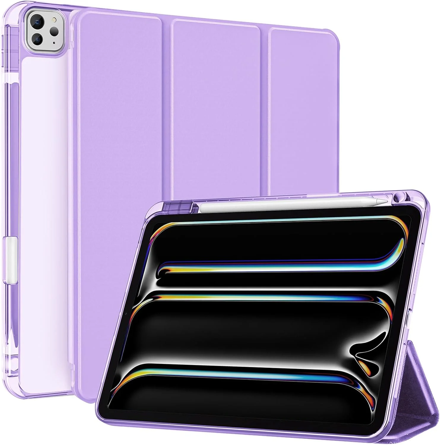 کاور هوشمند ProCase برای آیپد پرو ۱۱ اینچ M5 2025/M4 2024 با جای قلم، کاور تبلت باریک و شفاف تاشو سه لایه برای آیپد پرو ۱۱ اینچ نسل پنجم - بنفش