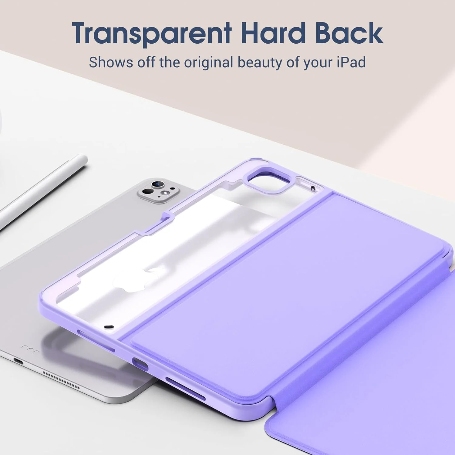 کاور هوشمند ProCase برای آیپد پرو ۱۱ اینچ ۲۰۲۵ (M5) / ۲۰۲۴ (M4) با جای قلم، کاور باریک تاشو سه گوش با پشت شفاف برای آیپد پرو ۱۱ اینچ - بنفش