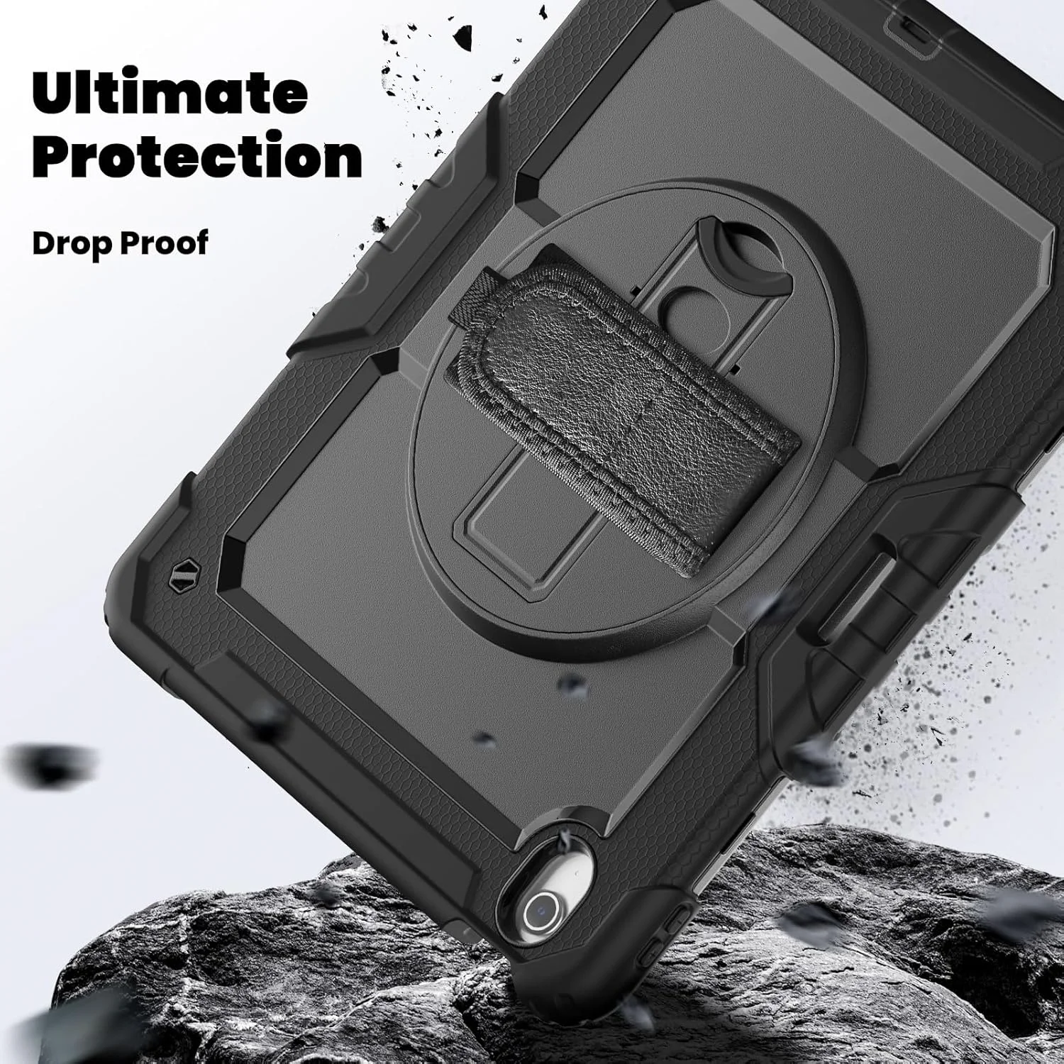 محافظ تبلت سازگار با آیپد ایر ۱۳ اینچ M2 2024 به همراه محافظ صفحه نمایش، دارای پایه، بند شانه، ضد ضربه و مقاوم با بند مچی چرخان ۳۶۰ درجه و بند قاب