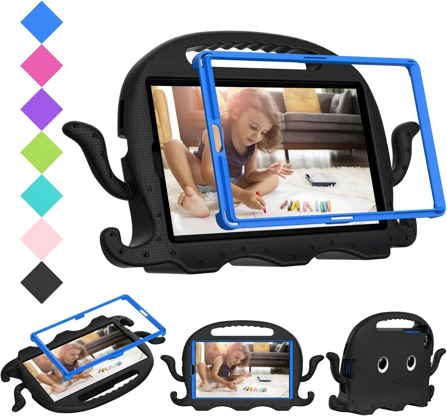 محافظ تبلت سازگار با تبلت سامسونگ گلکسی تب A 8.0 اینچ 2019 مدل SM-T290، مدل SM-T295، قاب سبک و ضد ضربه کودکانه، قاب تبلت با گوشه‌های ضد لغزش و بند قاب