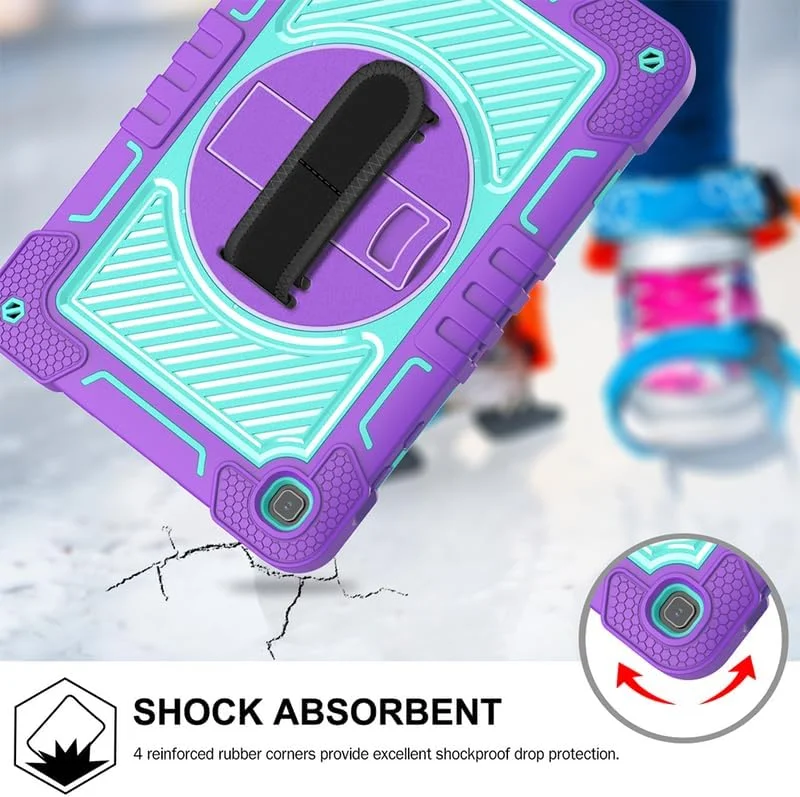 کیف تبلت نیکاکیو برای آنر پد X8 با صفحه نمایش 10.1 اینچی، کیف مقاوم و بادوام، سه لایه ضد ضربه، پایه چرخان 360 درجه، همراه با بند دستی و شانه، بنفش نعنایی