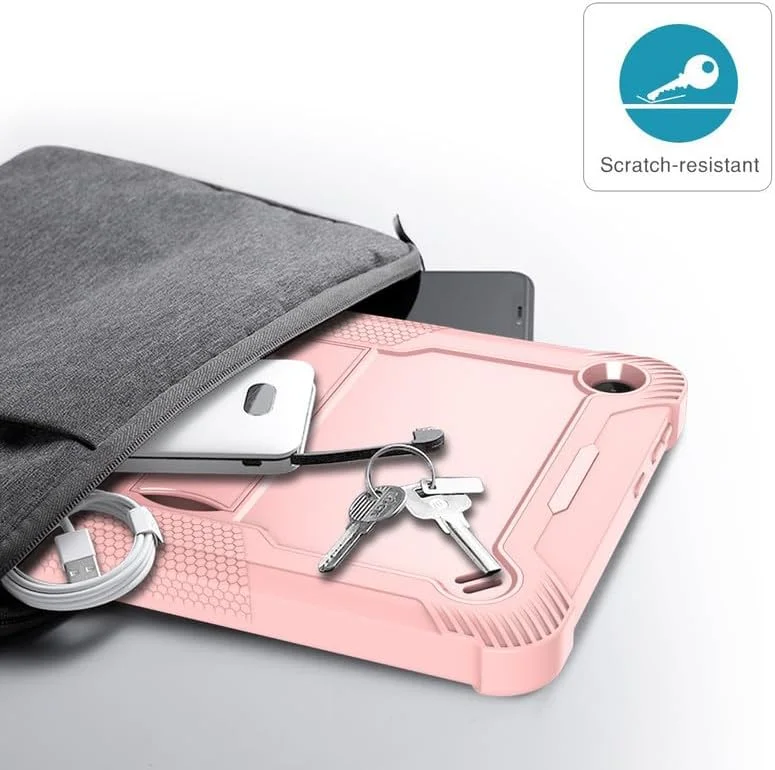 کاور مقاوم تبلت لنوو تب M10 نسل 3 (2022) 10.1 اینچی مدل TB-328F، دارای پایه تاشو، PC TPU دو لایه، لبه های برجسته برای محافظت کامل از دوربین و صفحه نمایش، ضد ضربه، صورتی