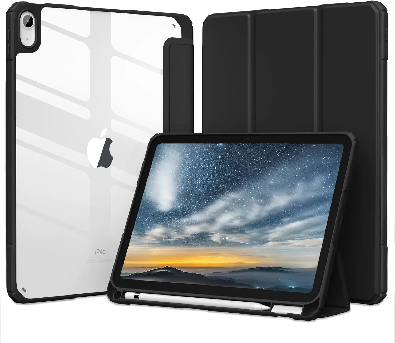 کاور آیپد نسل 10 مستن سازگار با جای قلم، کاور آیپد 10.9 با پشت شفاف، بیدار/خواب خودکار، کاور باریک ضد ضربه برای آیپد 10.9 اینچی نسل 10 سال 2022، مشکی