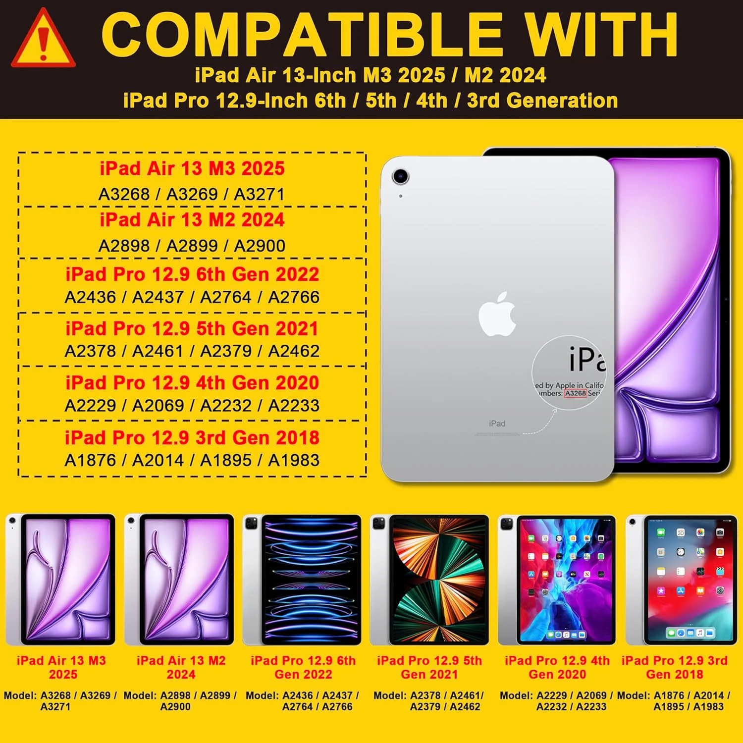 کاور MEEgoodo برای آیپد ایر ۱۳ اینچ ۲۰۲۵ (M3) / ۲۰۲۴ (M2) و آیپد پرو ۱۲.۹ اینچ نسل ششم/پنجم/چهارم/سوم ۲۰۲۲ ۲۰۲۱ ۲۰۲۰ ۲۰۱۸، کاور تبلت با نگهدارنده قلم/پایه چرخشی/بند شانه، صورتی رنگارنگ