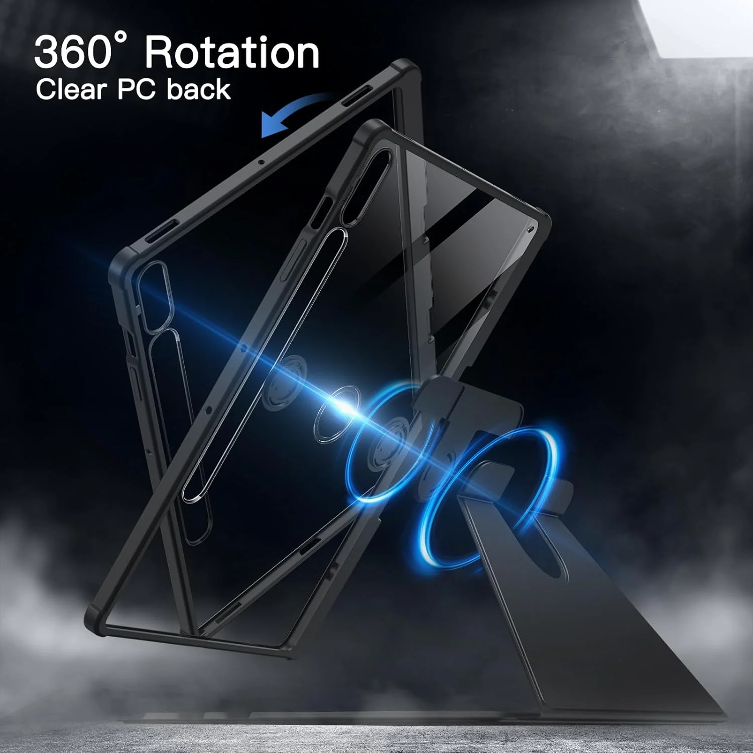 کیف چرخشی JETech برای تبلت سامسونگ گلکسی تب S10+ 2024/تب S9 FE+/S9+ 2023 سایز 12.4 اینچ با نگهدارنده قلم S، چرخش 360 درجه، کاور محافظ استند با پشت شفاف، قابلیت بیدار/خواب خودکار (مشکی)