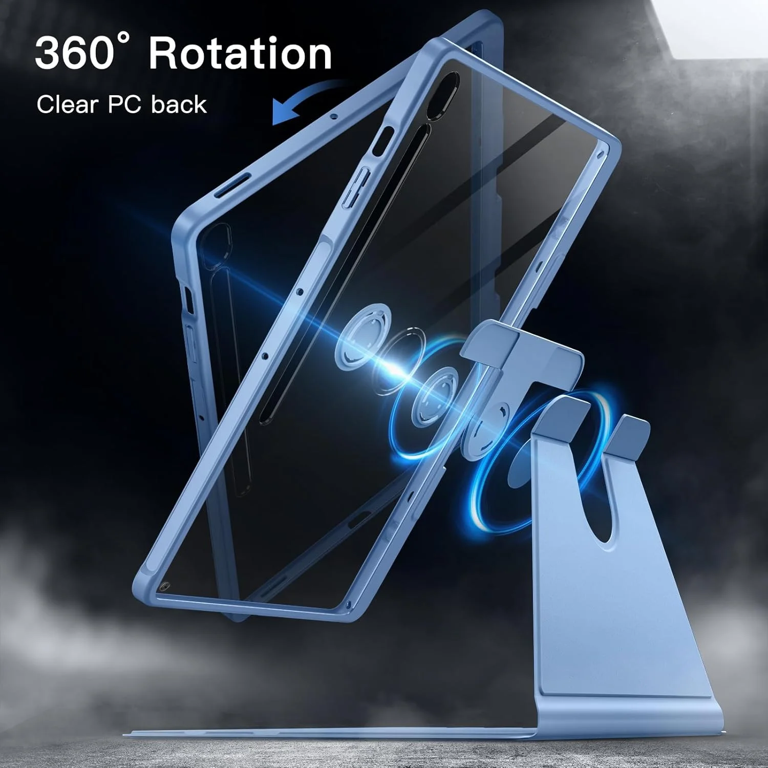 کاور چرخشی JETech برای تبلت سامسونگ گلکسی تب S10 FE پلاس/S10 FE+ 13.1 اینچی با جای قلم S، چرخش 360 درجه، کاور محافظ استند با پشت شفاف، قابلیت بیدار/خواب خودکار (آبی)
