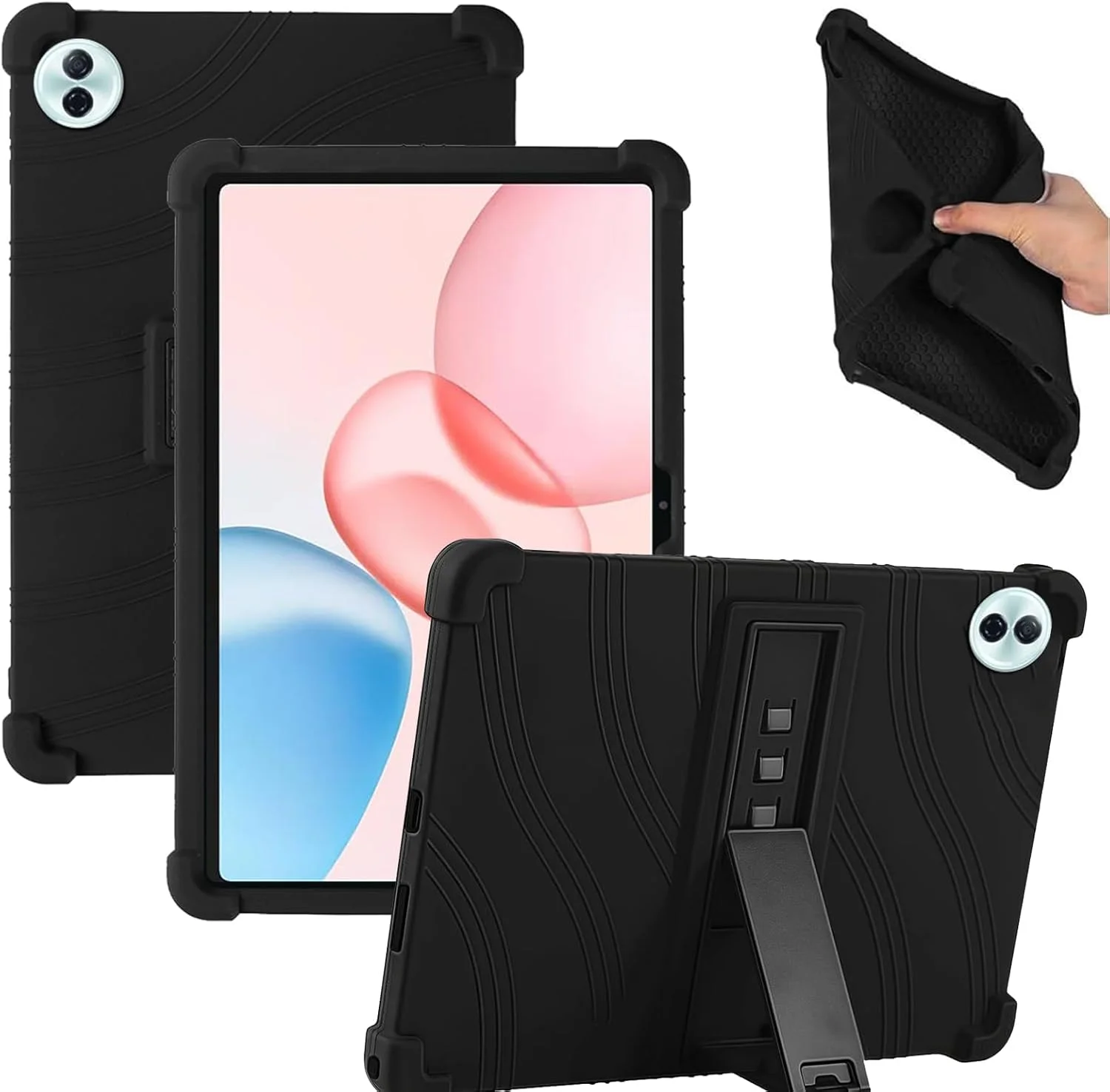 کاور تبلت آنر پد 10، سبک وزن، ضد ضربه، سیلیکونی نرم، گوشه‌های تقویت‌شده، ضد افتادن، ضد خش، روکش مقاوم تبلت با پایه قابل تنظیم، مشکی