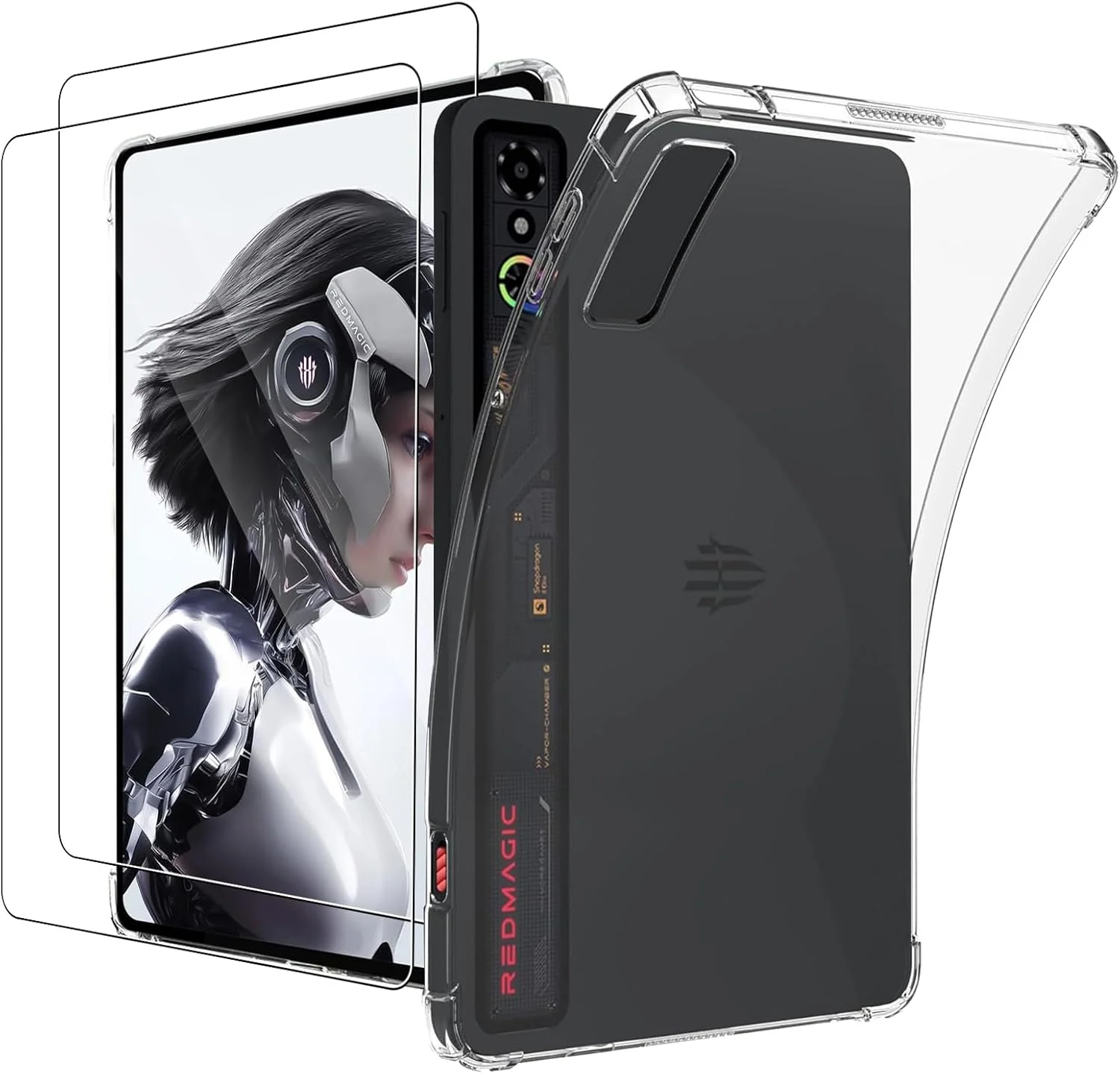 کاور محافظ تبلت رد مجیک 3 پرو / رد مجیک آسترا گیمینگ به همراه 2 محافظ صفحه نمایش شیشه ای، محافظت از گوشه ها، فوق العاده شفاف، ضد خش، ضد ضربه، بامپر نرم TPU