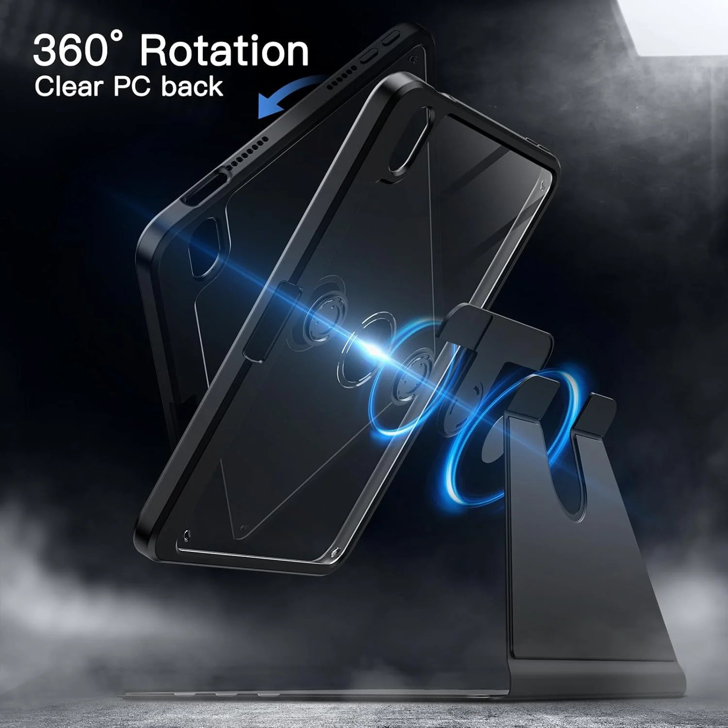 کیف چرخشی JETech برای آیپد مینی (مدل A17 Pro، مدل 2024، نسل 7) / مینی 6 (مدل 2021، نسل 6) با نگهدارنده قلم، پوشش محافظ استند چرخشی 360 درجه با پشت شفاف (مشکی)