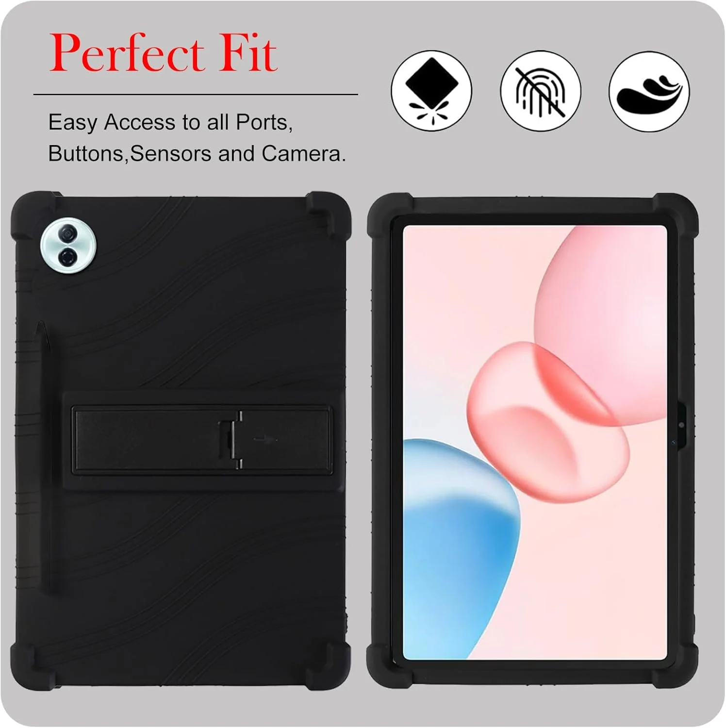 کاور تبلت آنر پد 10، سبک وزن، ضد ضربه، سیلیکونی نرم، گوشه‌های تقویت‌شده، ضد افتادن، ضد خش، روکش مقاوم تبلت با پایه قابل تنظیم، مشکی