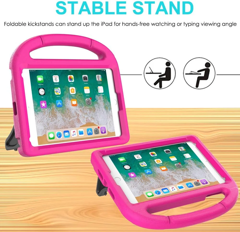 کیف محافظ سبک وزن و مقاوم در برابر ضربه با دسته و استند به همراه محافظ صفحه نمایش و قلم برای تبلت آیپد مینی 1 2 3 با صفحه نمایش 7.9 اینچی، صورتی